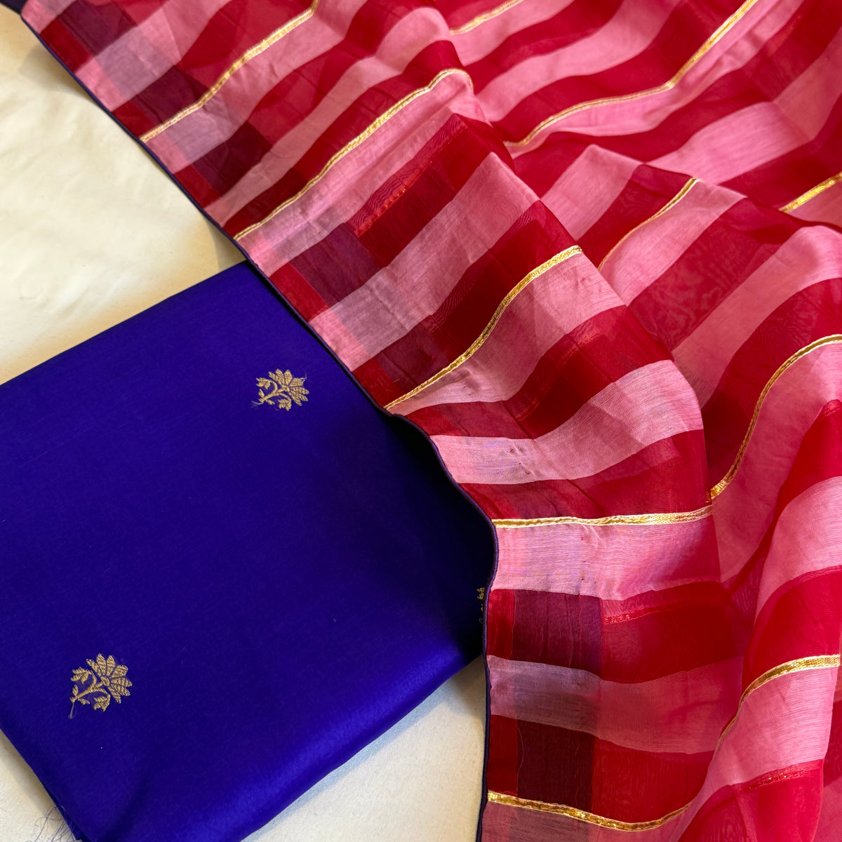 Banarasi Kora silk kadhwa striped suit set – Safetyypins