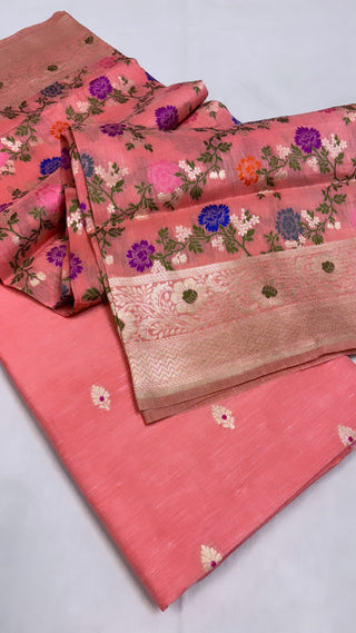 Handwoven Banarasi linen gorgette suit set