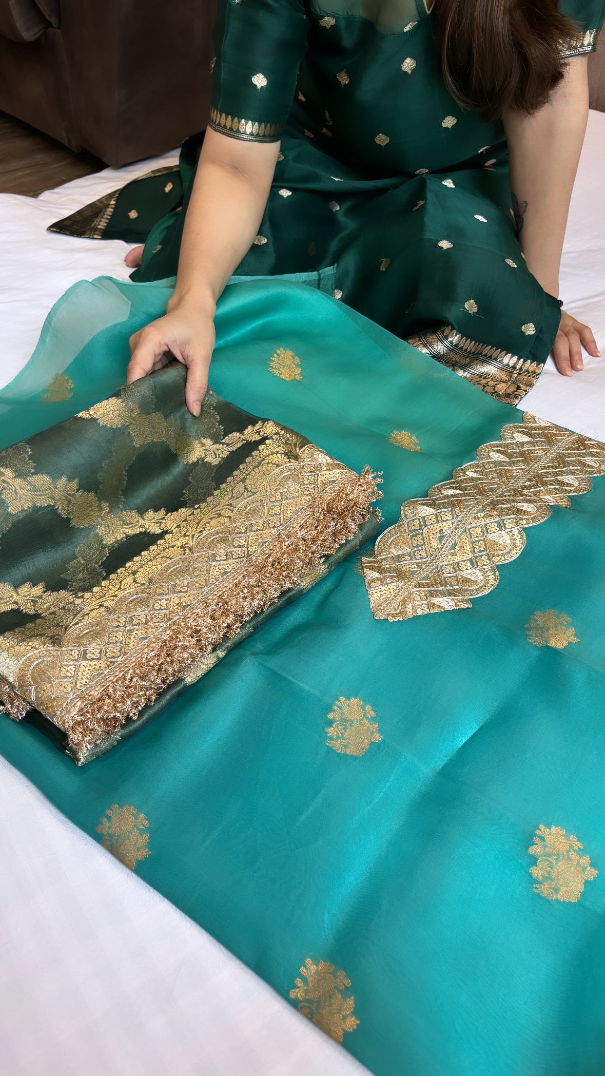 Sea green-bottle green heeramandi suit sets