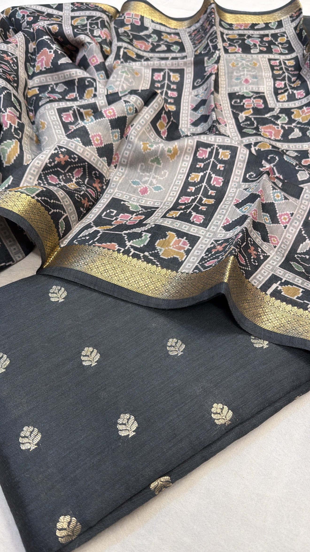 Black mul cotton banarasi kadhwa buti suit set