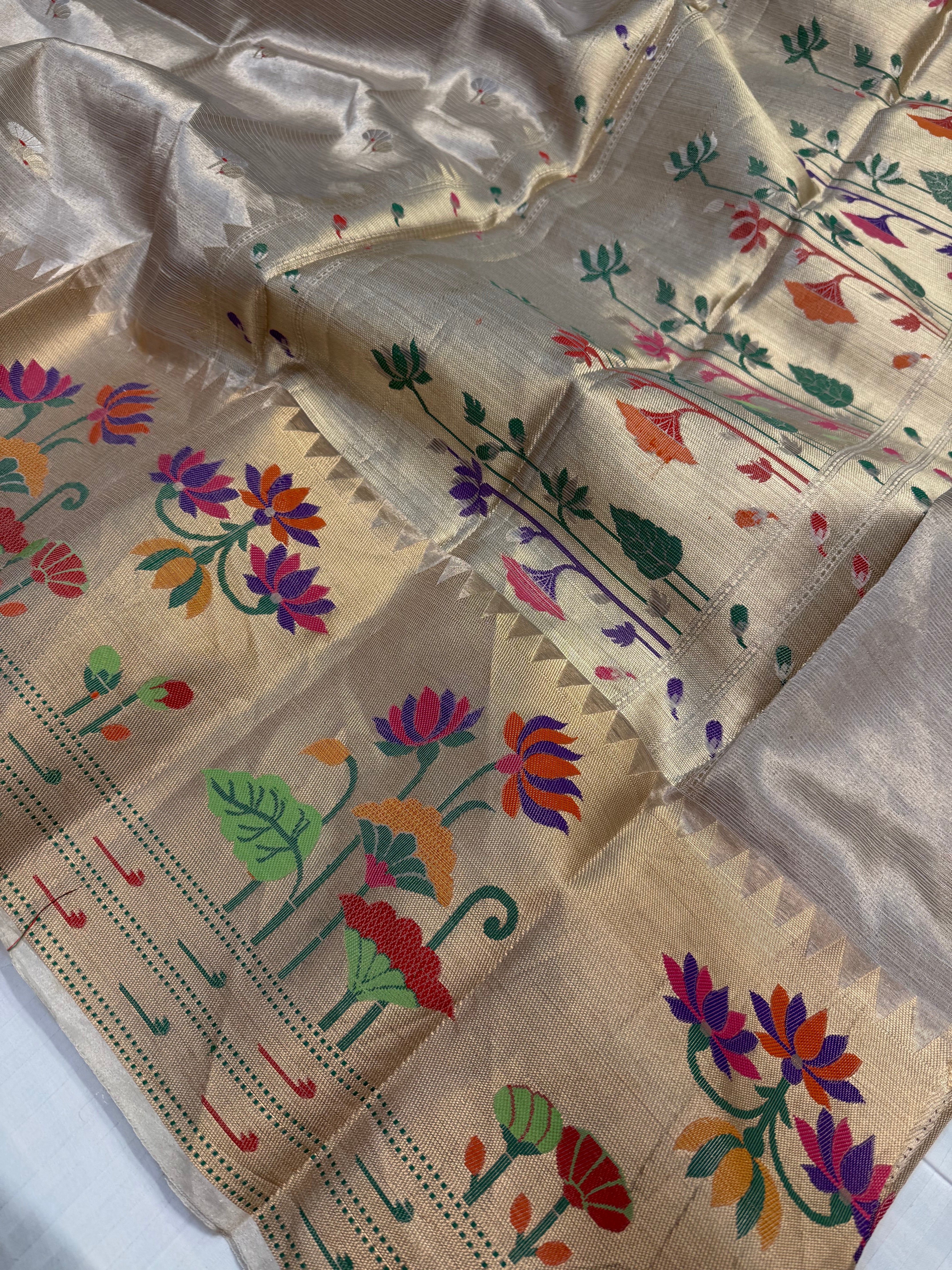 Kanjivaram tissue silk paithani border kadhwa saree