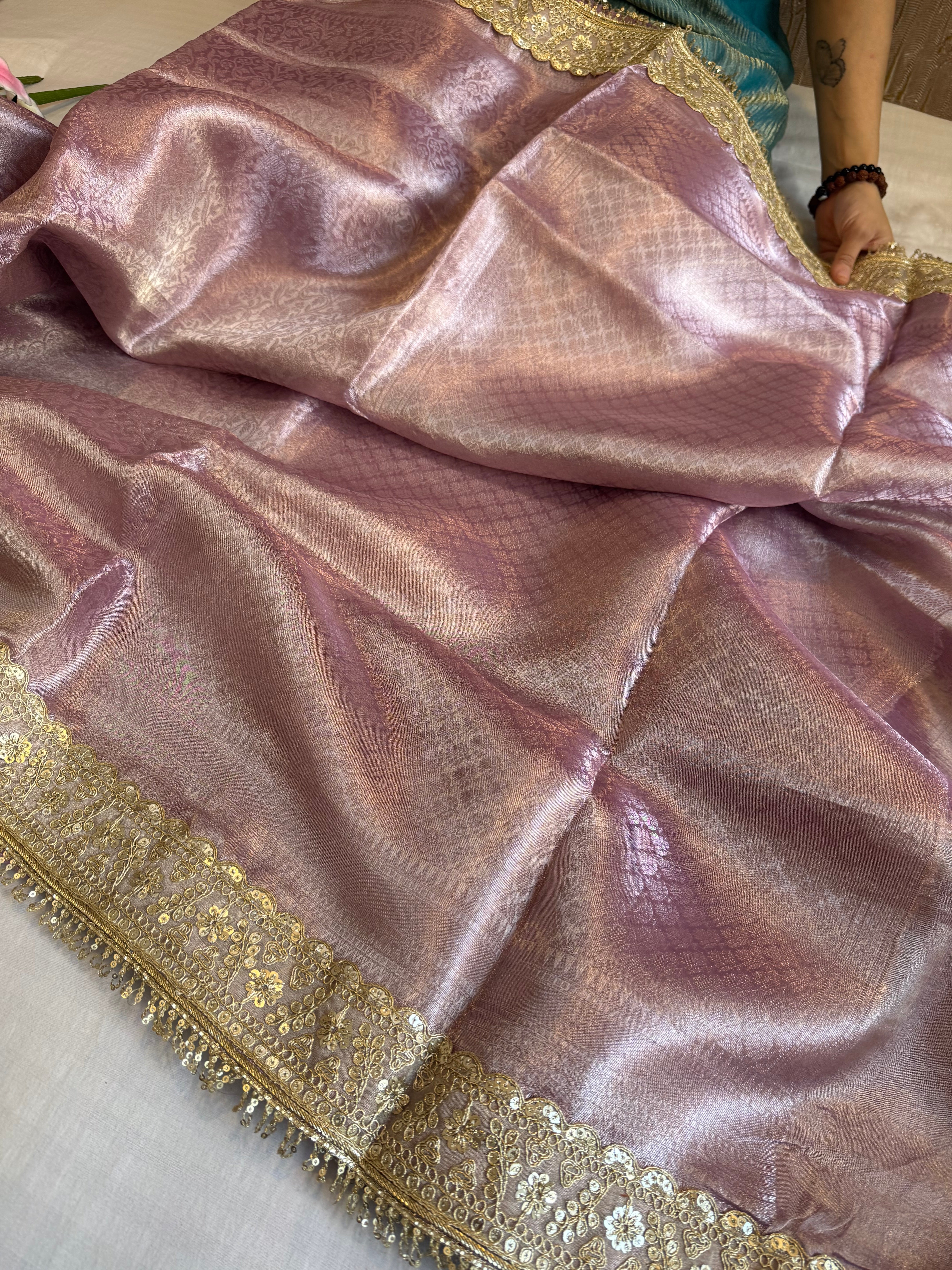 Kanjivaram brocade water pink tissue silk kadhwa banarasi saree