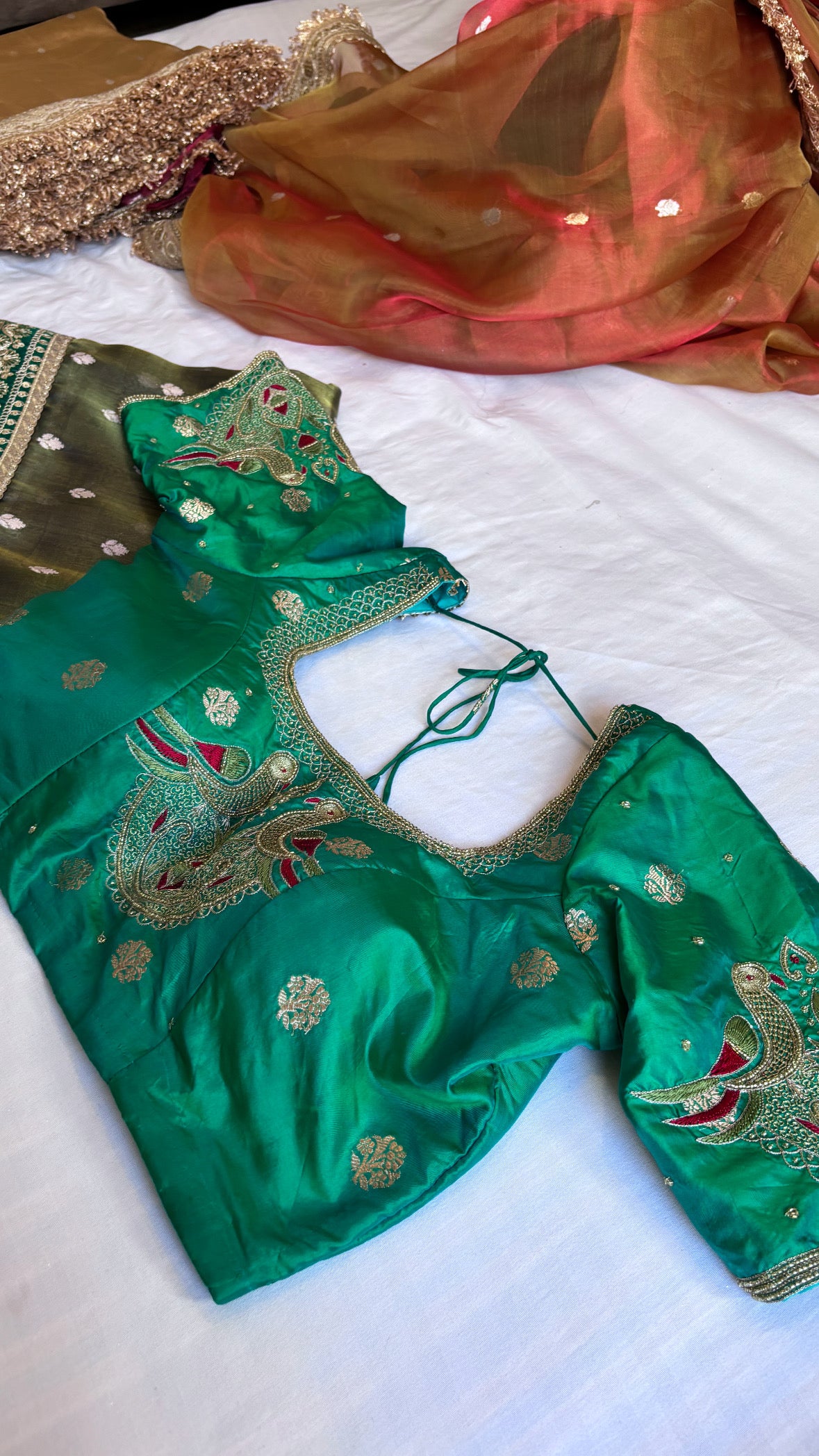 Sitara parrot green stitched hand embroidered blouse piece                 SIZE - 36 to 38