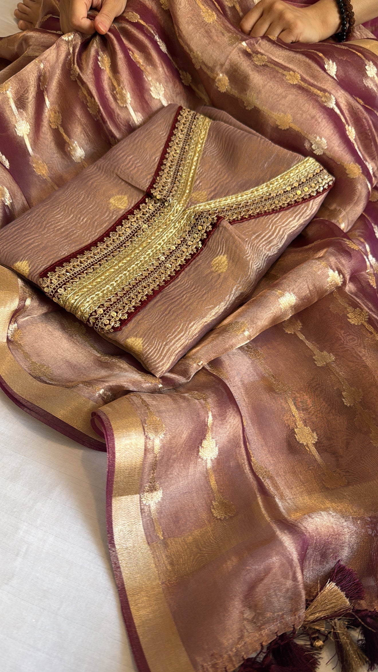 Lavender crushed tissue silk kadhwa suit set