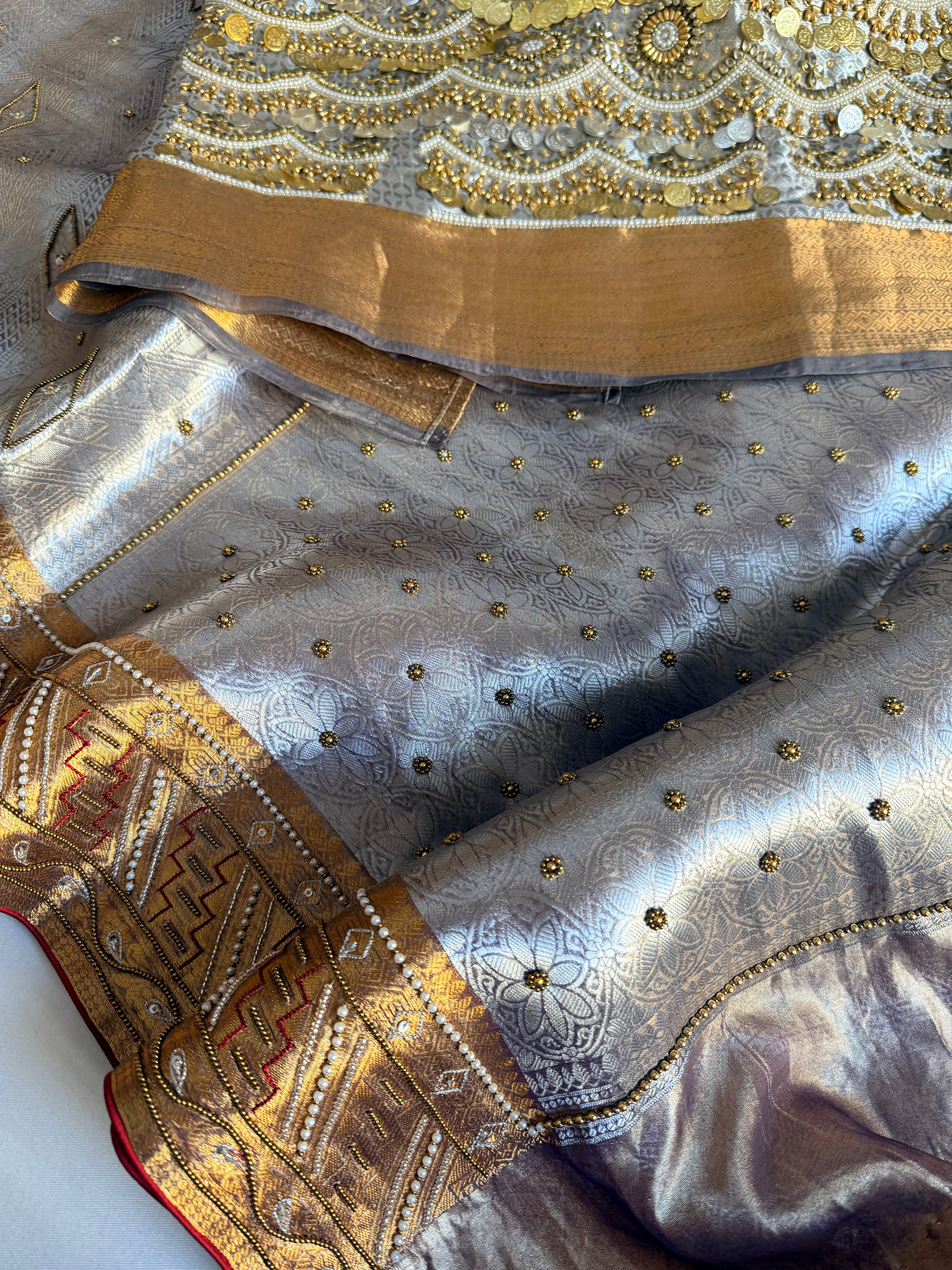 Kanjivaram brocade banarasi tissue silk sona rupa hand embroidered saree