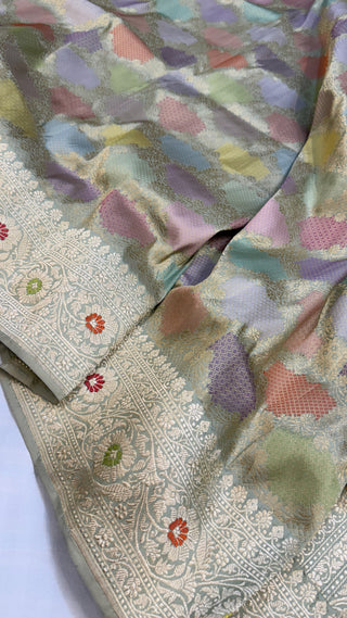 Pastel hues of katan tissue silk kadhwa rangkaat duppata