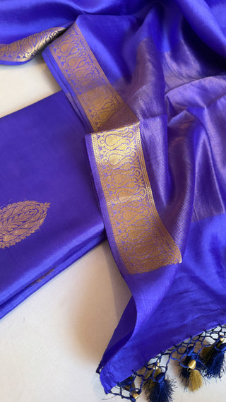 Chiniya silk royal blue kadhwa buti suit set