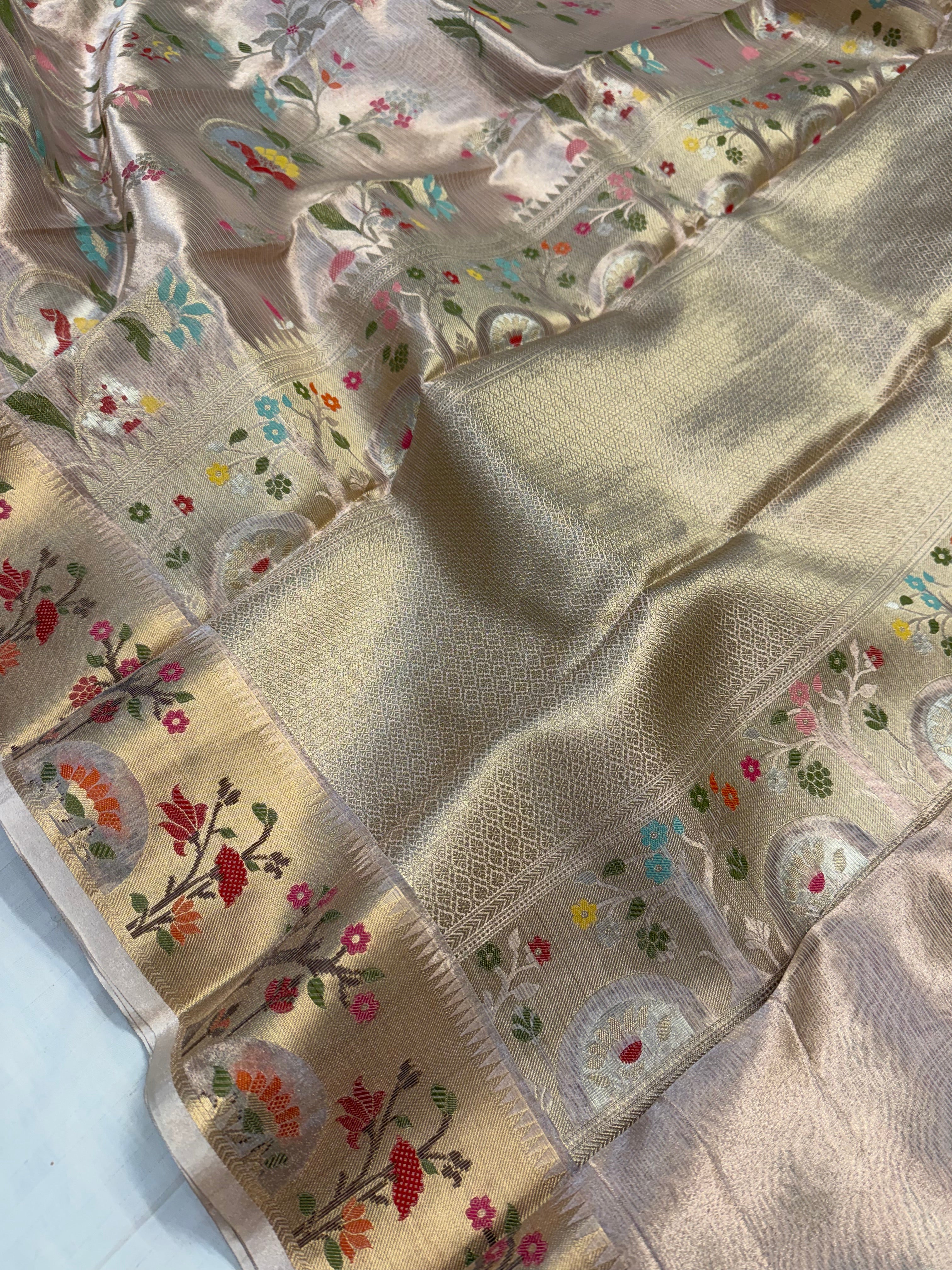 Kanjivaram tissue paithani border kadhwa border saree