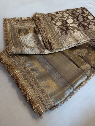 Maharani antique gold saree duppata set