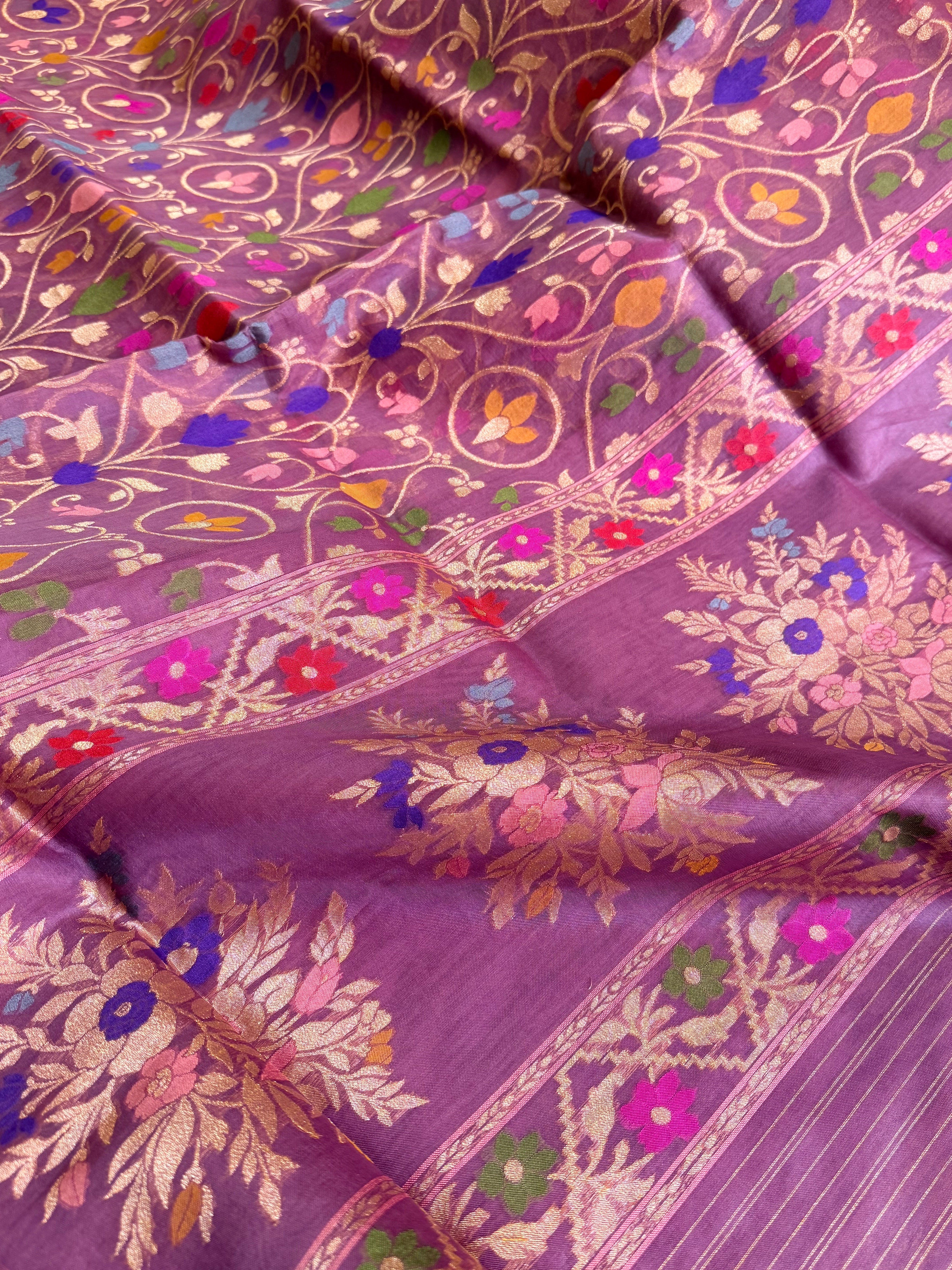 Banarasi kora silk net lavender purple iktara jamdani kadhwa saree