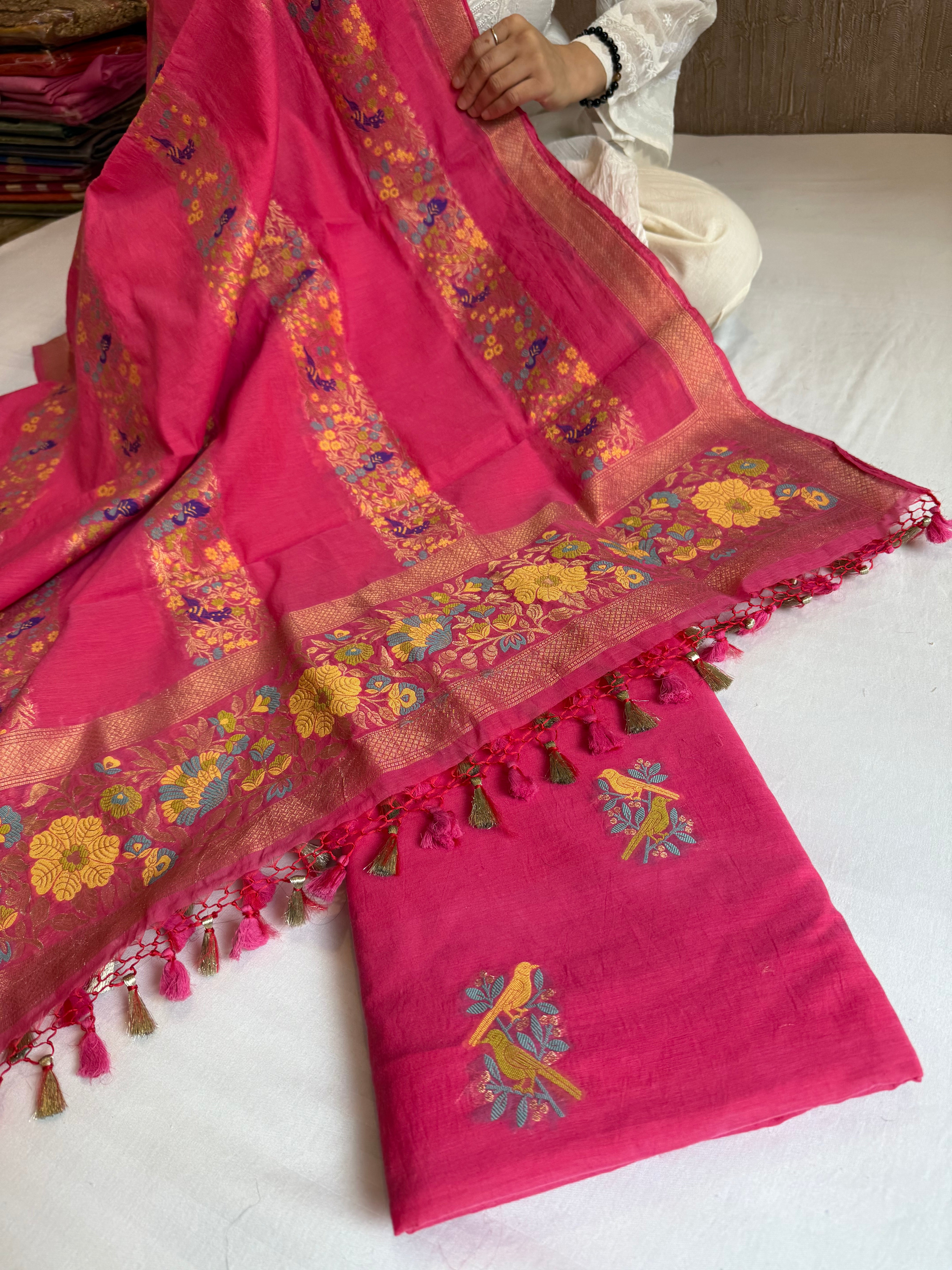 Banarasi cotton resham meenakari suit set