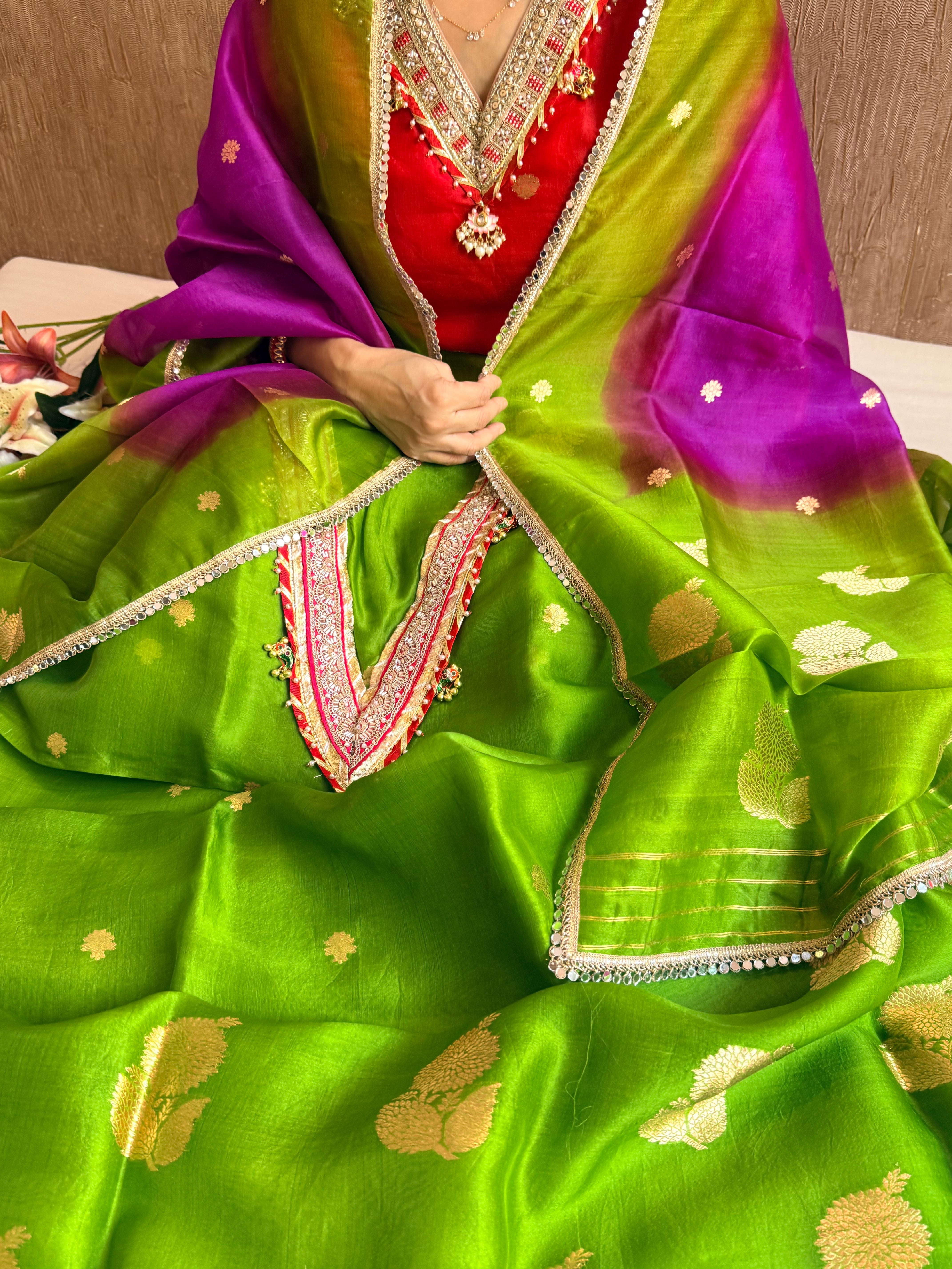 Punjabi kudi edit - Banarasi kora silk ghungroo and gotapatti suit sets