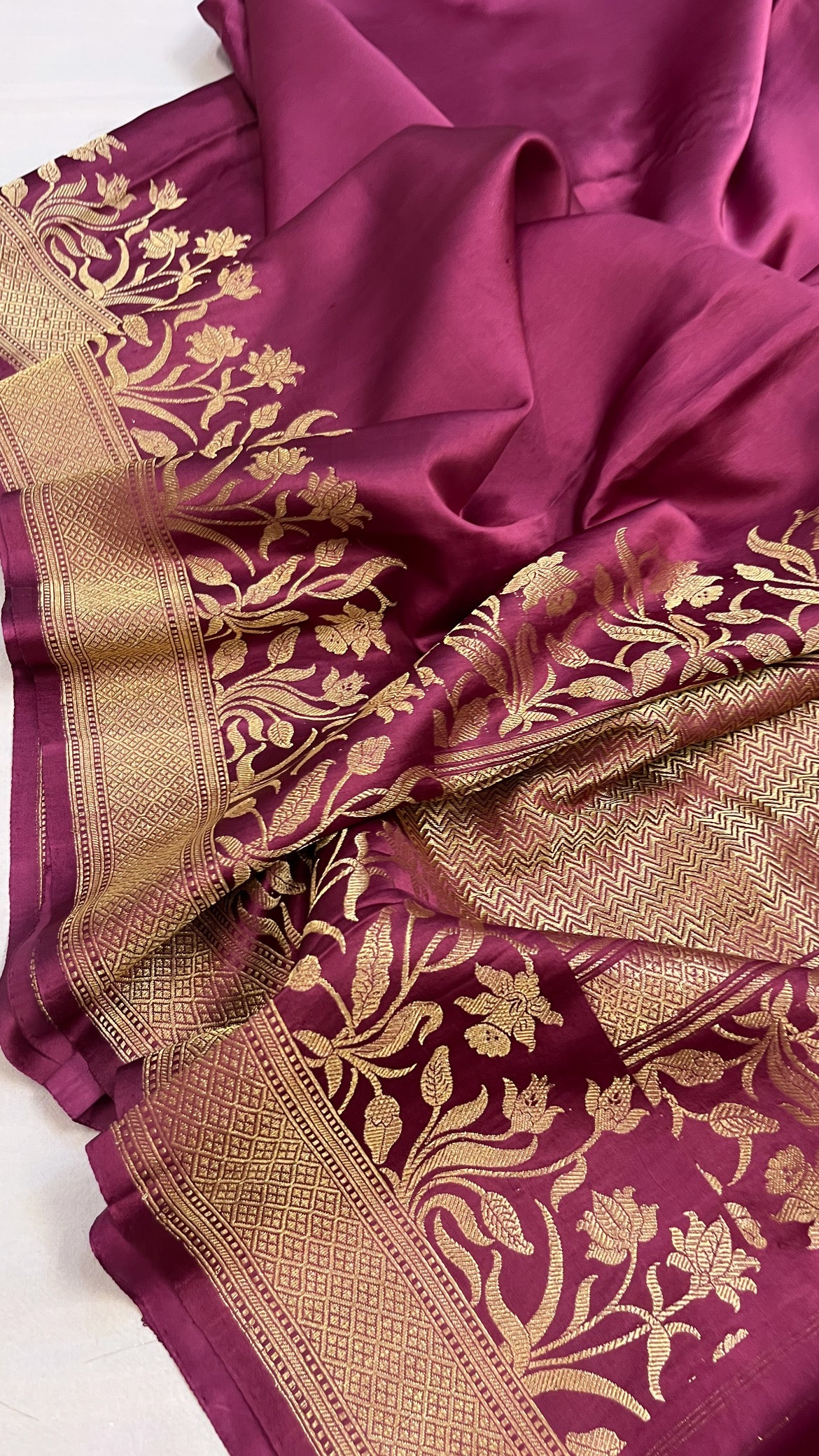Falsa purple banarasi mashru silk kadhwa border saree