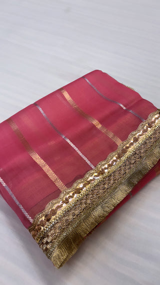 Peachy peach shade leela kora silk jungla saree