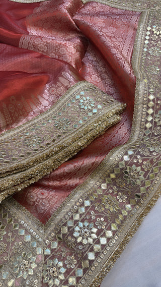 Maharani tomato red tissue silk saree