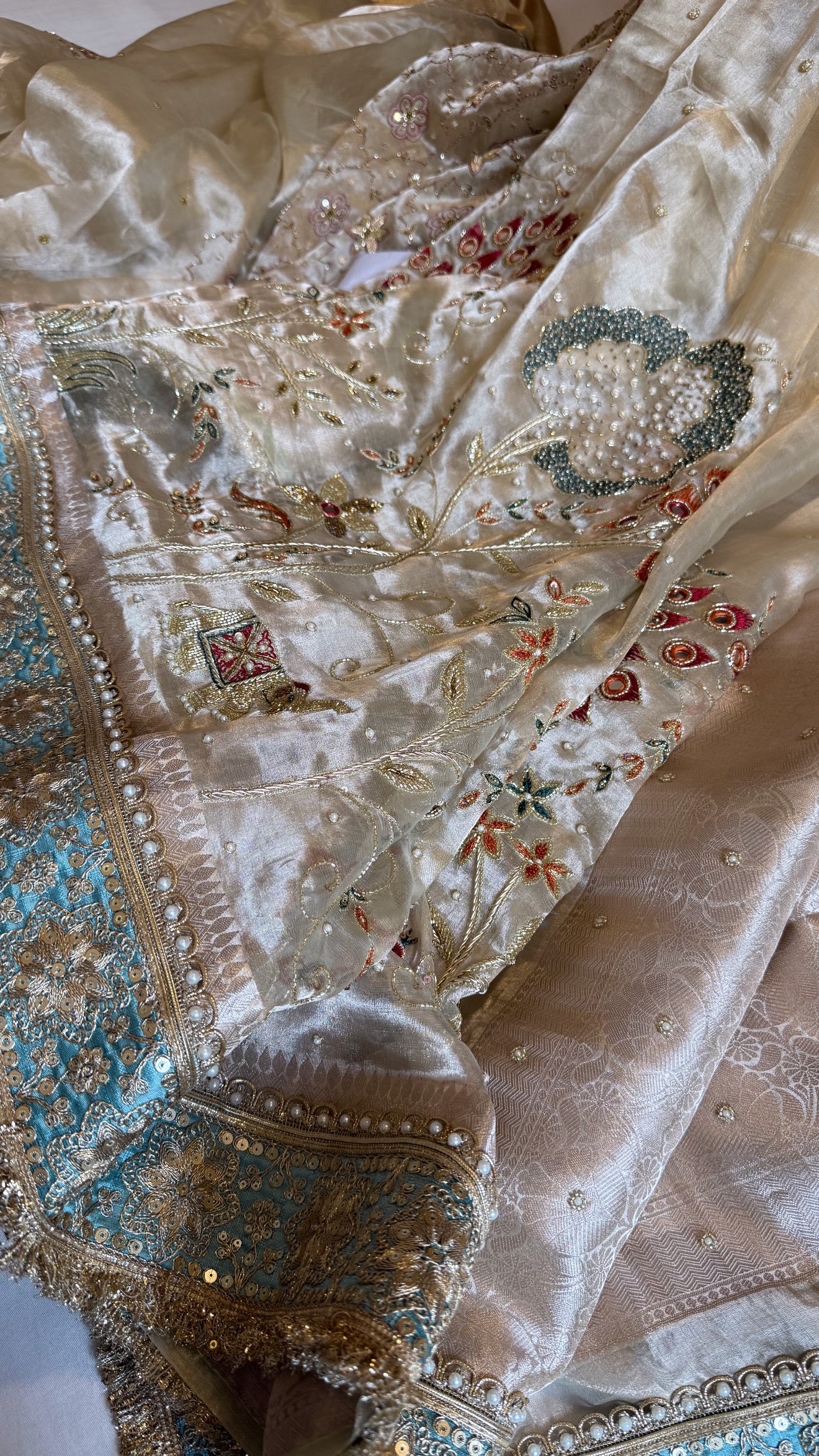 Kutchi inspired “sheesham edit” mirror work and meenakari hand embroidered saree