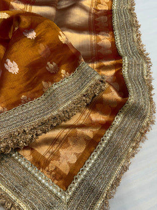 Rust orange maharani tissue silk kadhwa saree