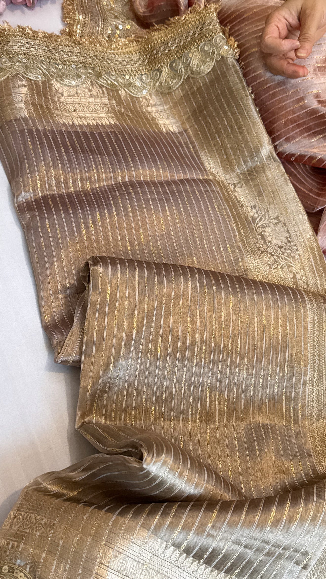 Maharani rang birangi tissue silk zari striped kadhwa saree