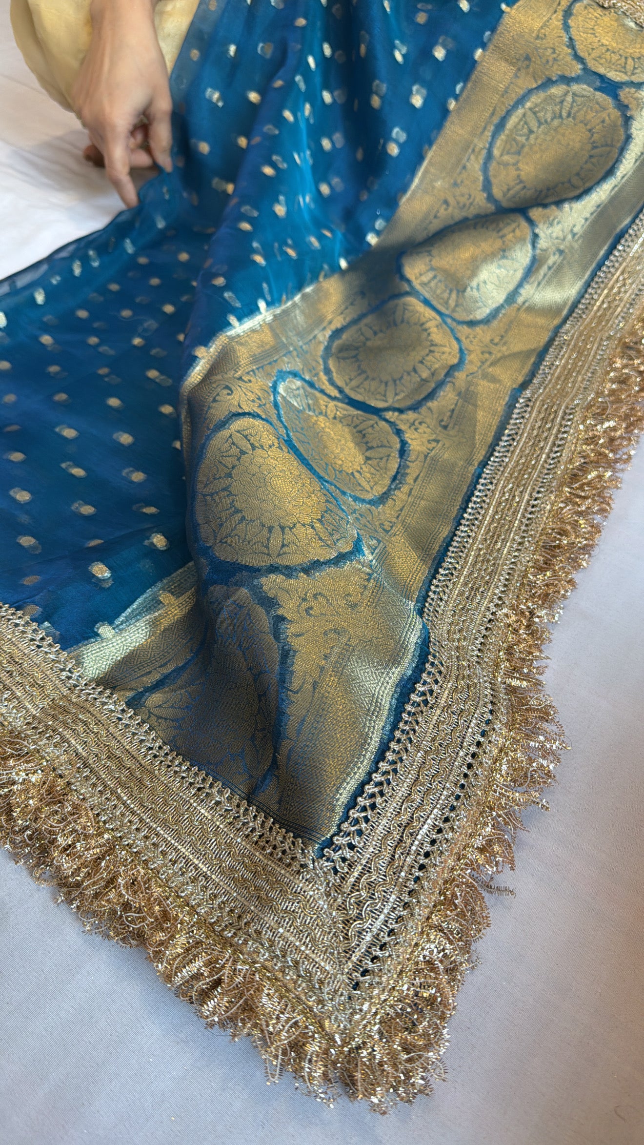 Maharani coral blue tissue silk duppata