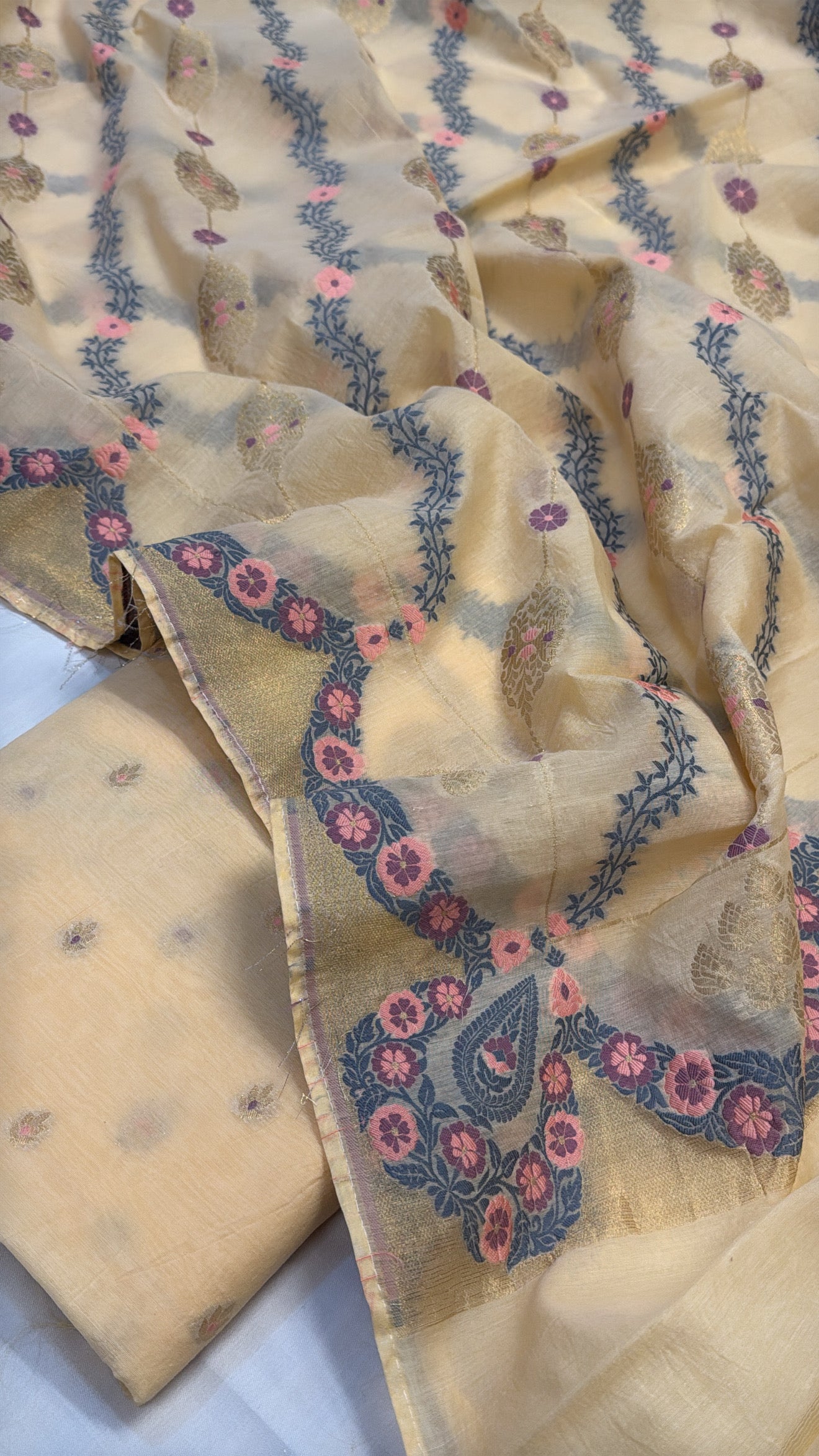 Banarasi cotton resham meenakari kadhwa suit sets