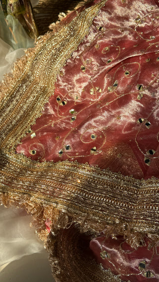Gajri sheeshmahal saree - Mirror work hand embroidered heavy banarasi tissue silk saree