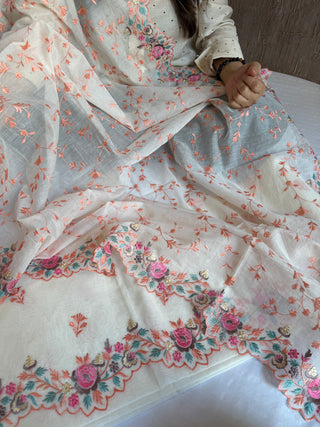 Mulmul cotton banarasi resham hand embroidered kadhwa suit set
