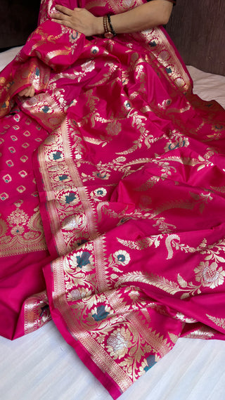 Rani pink banarasi mashru silk suit set