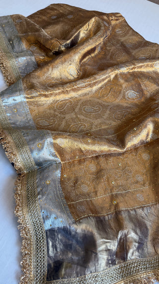 Brocade edit - Kanjivaram tissue silk heavy zardozi hand embroidered saree