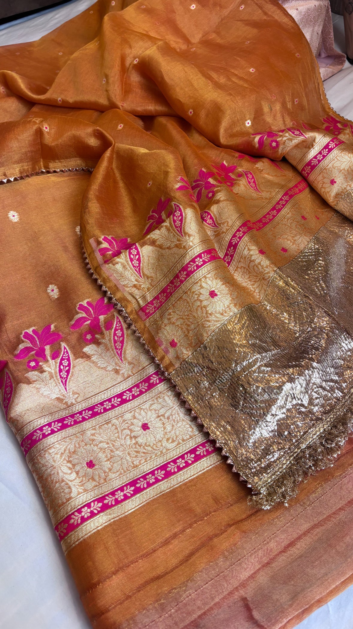 Fanta orange linen tissue silk suit set