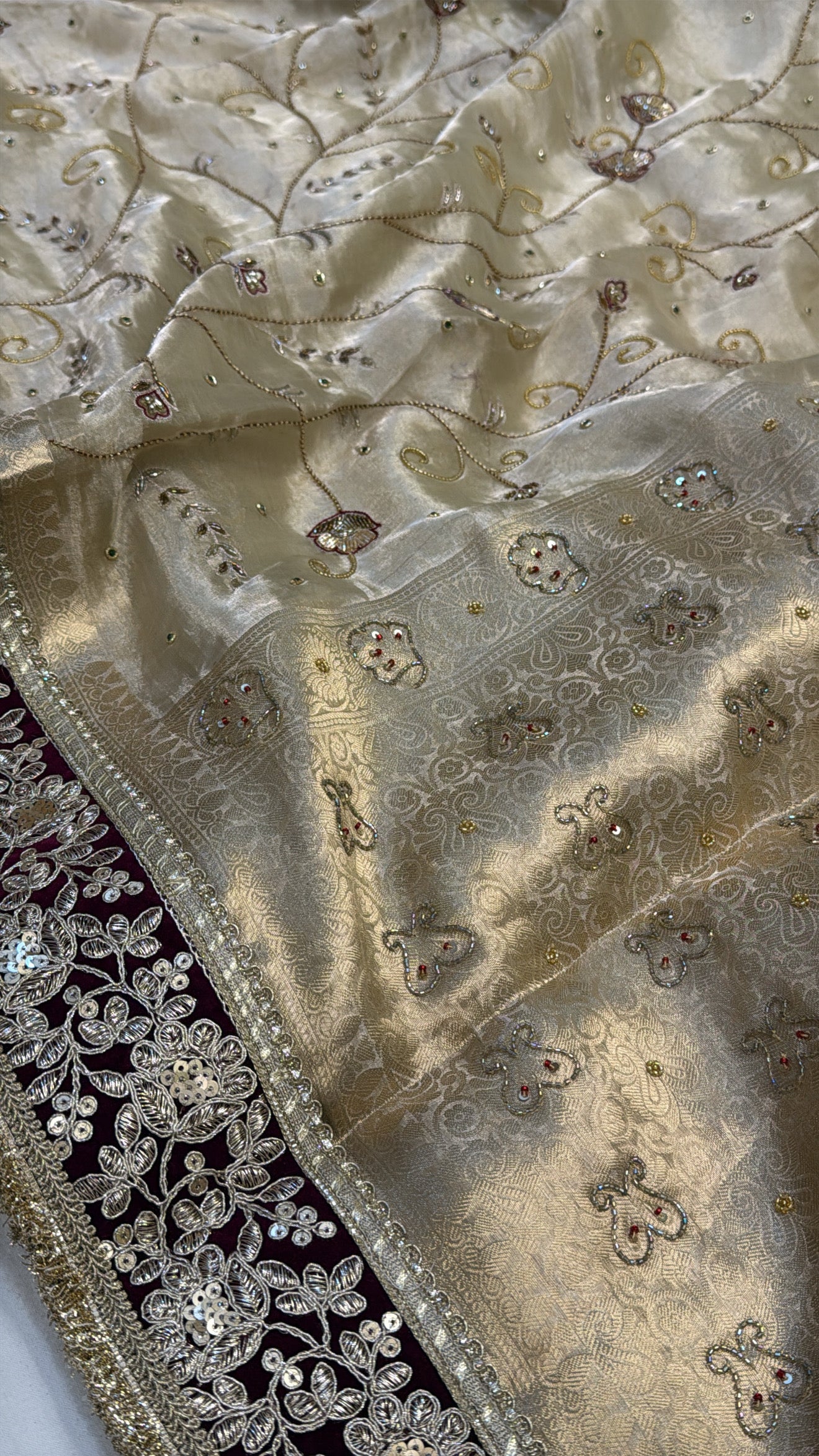 Molten gold husn tissue silk hand embroidered kadhwa saree