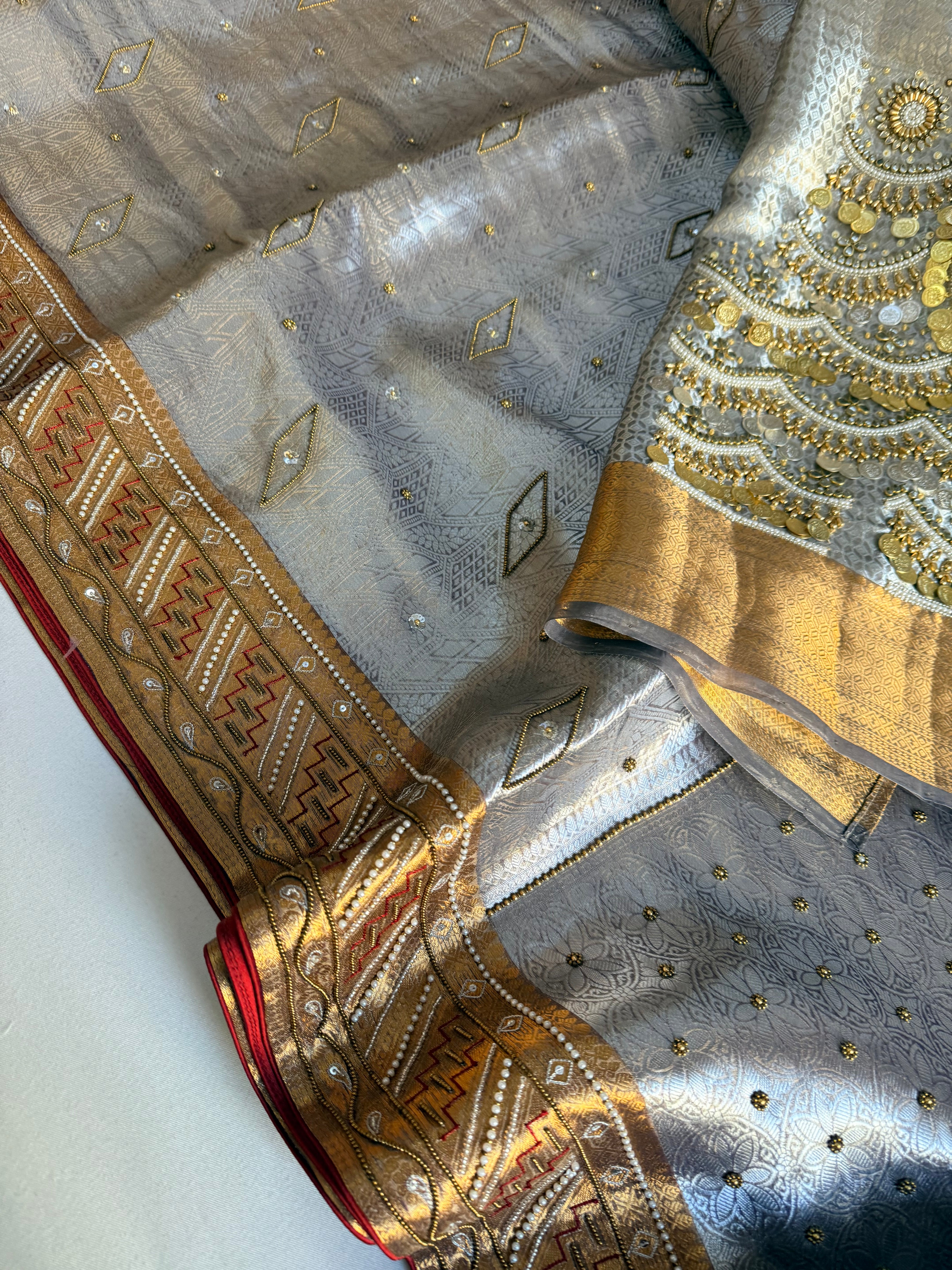 Kanjivaram brocade banarasi tissue silk sona rupa hand embroidered saree