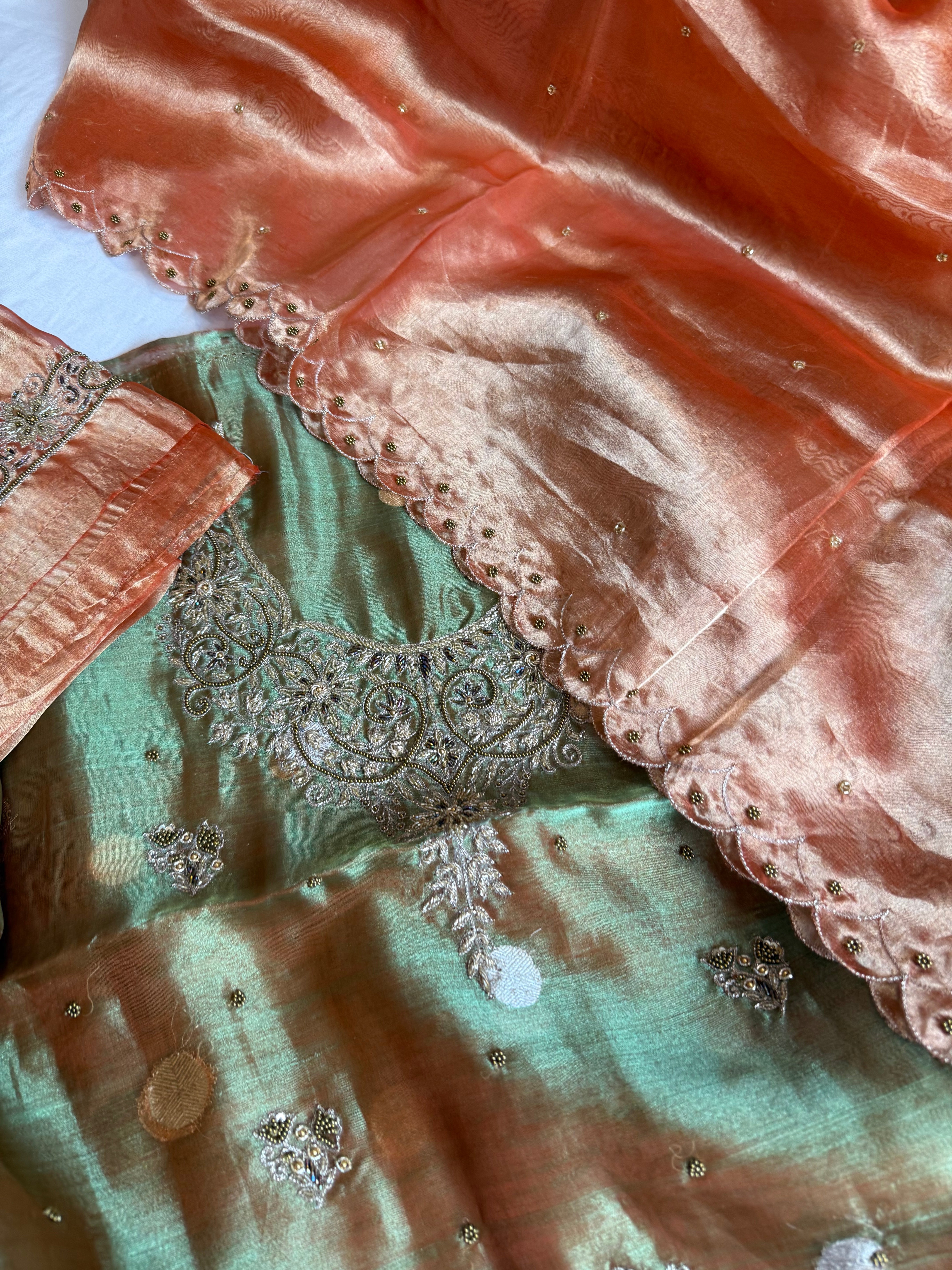 Maharani tissue silk hand embroidered suit set