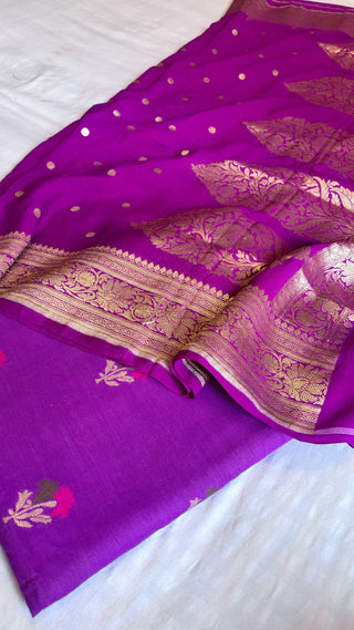 Purple moonga silk kadhwa meenedar suit set