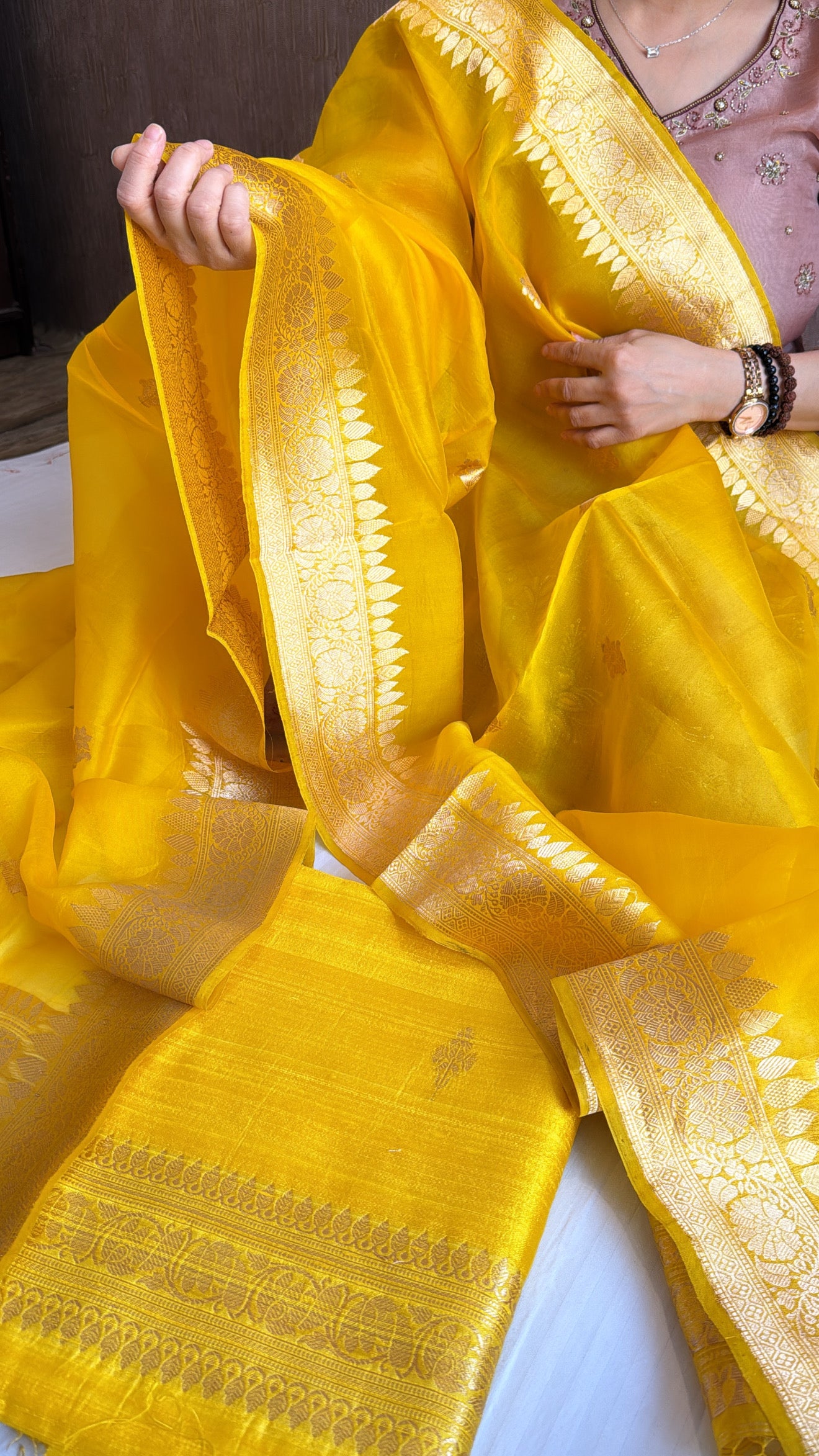 Vivah edit - Haldi yellow raw dupion silk banarasi kurta paired with kora silk duppata set