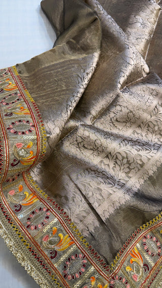 Mouse grey maharani tissue silk meenakari border saree