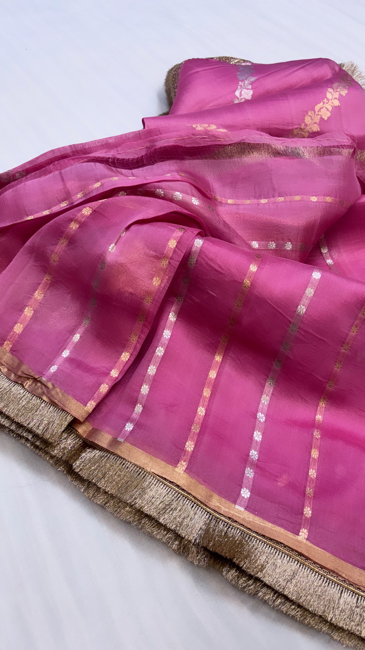 Lotus pink shade leela kora silk jungla saree