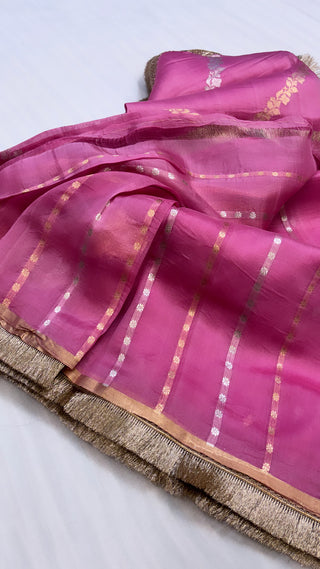 Lotus pink shade leela kora silk jungla saree