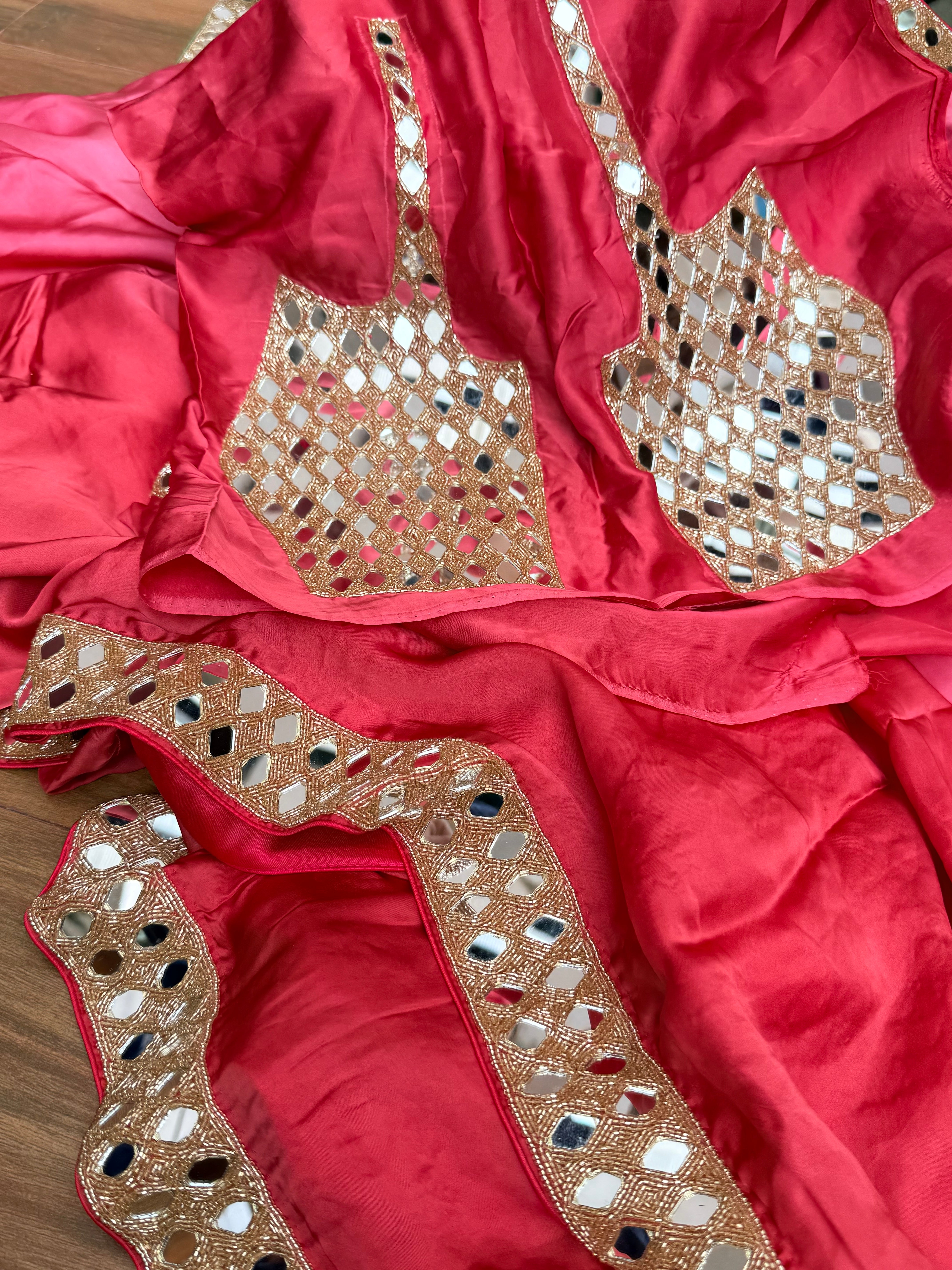 Tyohaar edit - Gajri shaded red mashru satin silk mirrorwork kadhwa saree