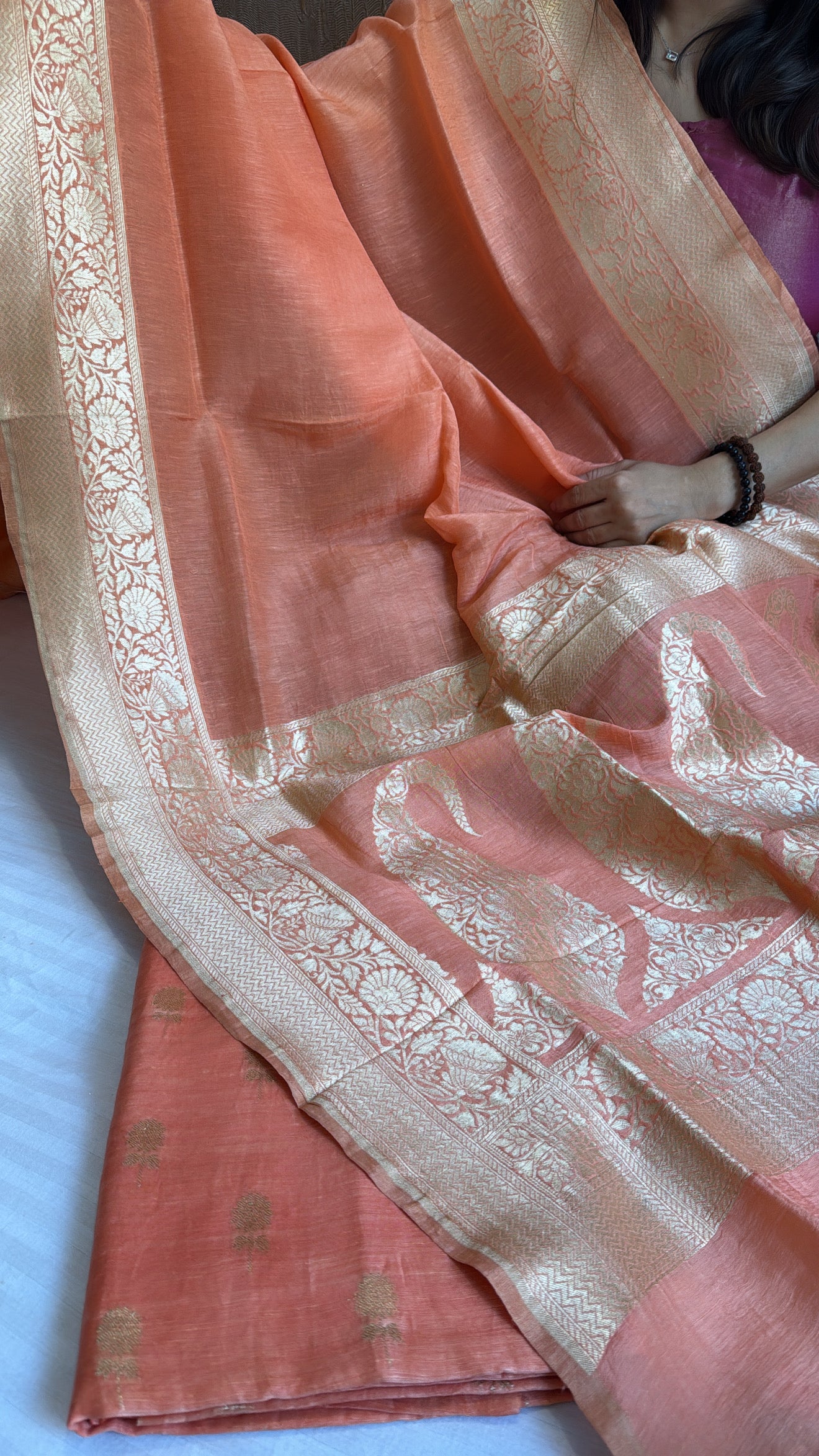 Blush peach linen gorgette kadhwa suit set