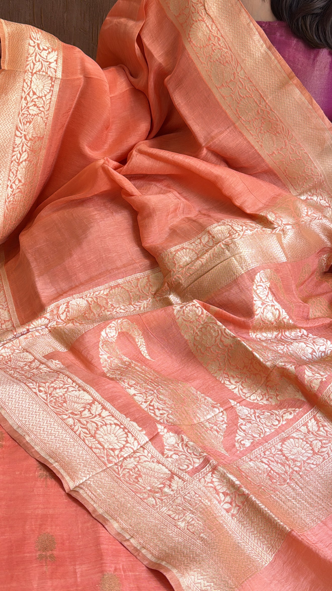 Blush peach linen gorgette kadhwa suit set