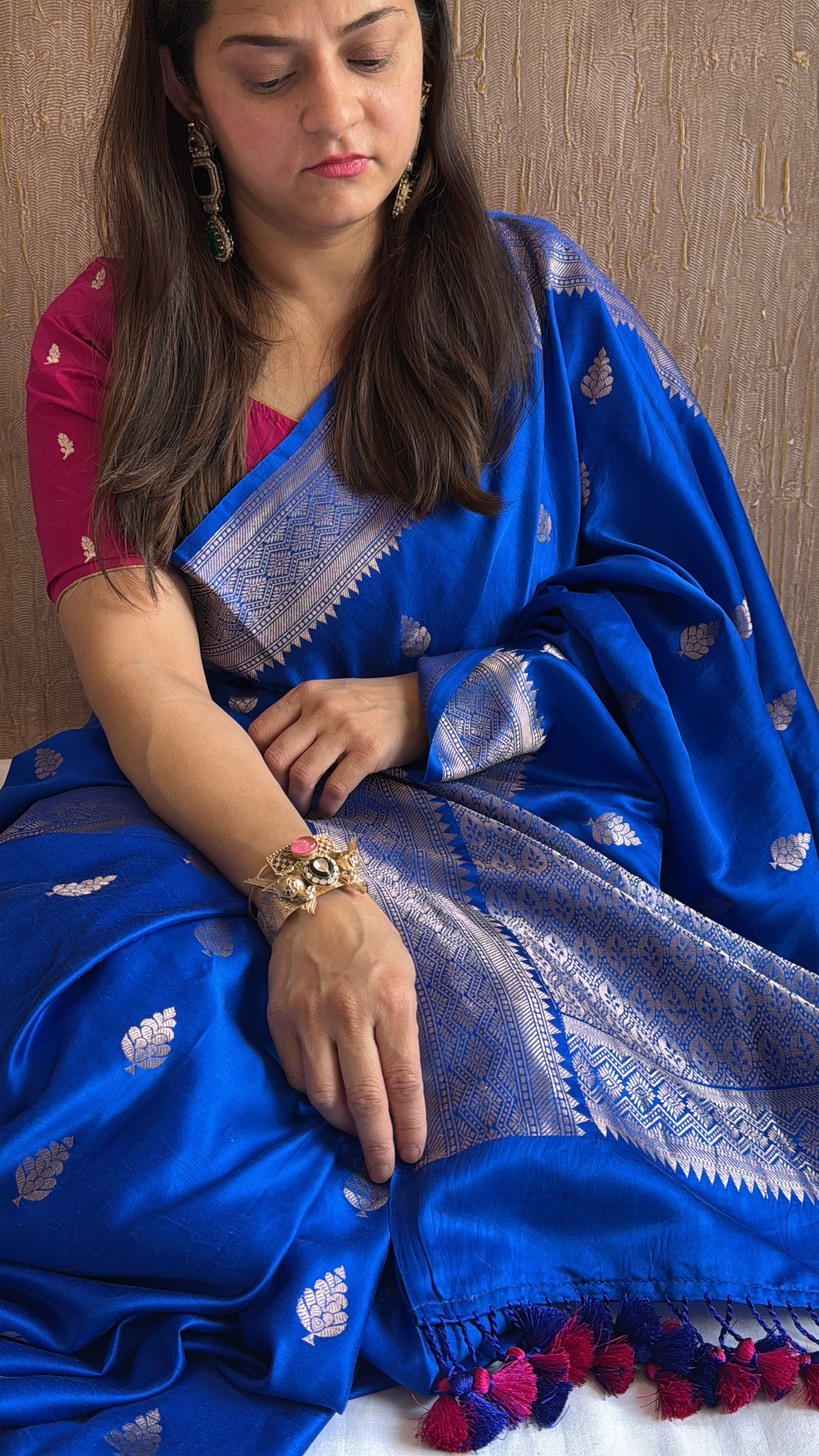 Ink blue banarasi mashru silk kadhwa buti saree