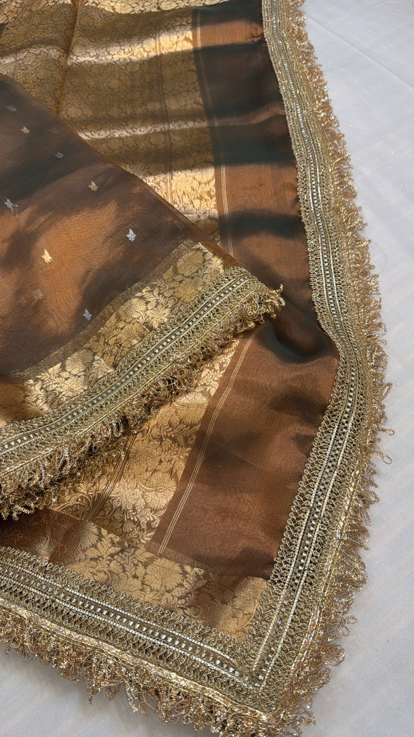 Maharani metallic bronze tissue silk sarees