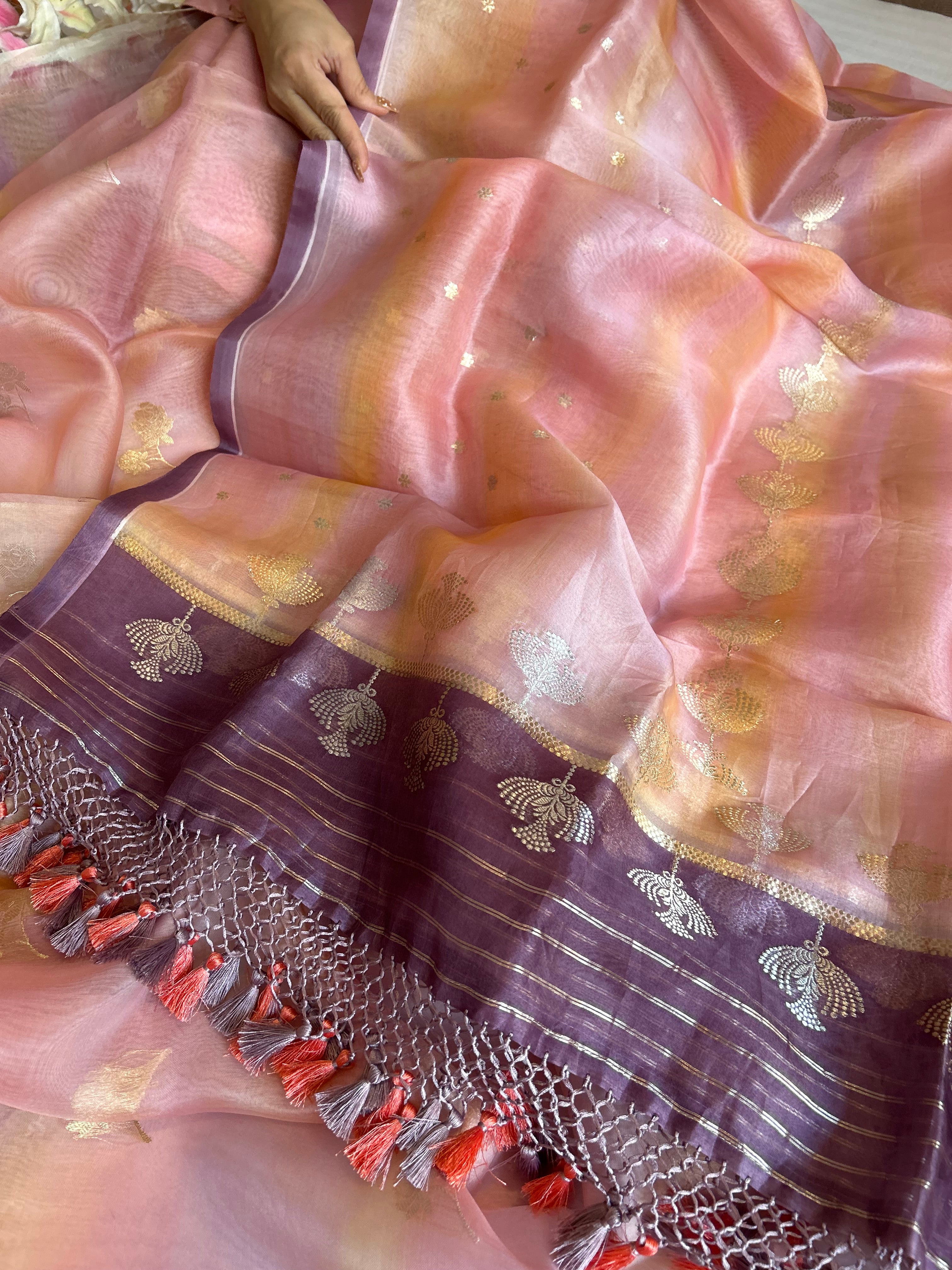Rainbow dye banarasi kora silk kadhwa buti suit sets