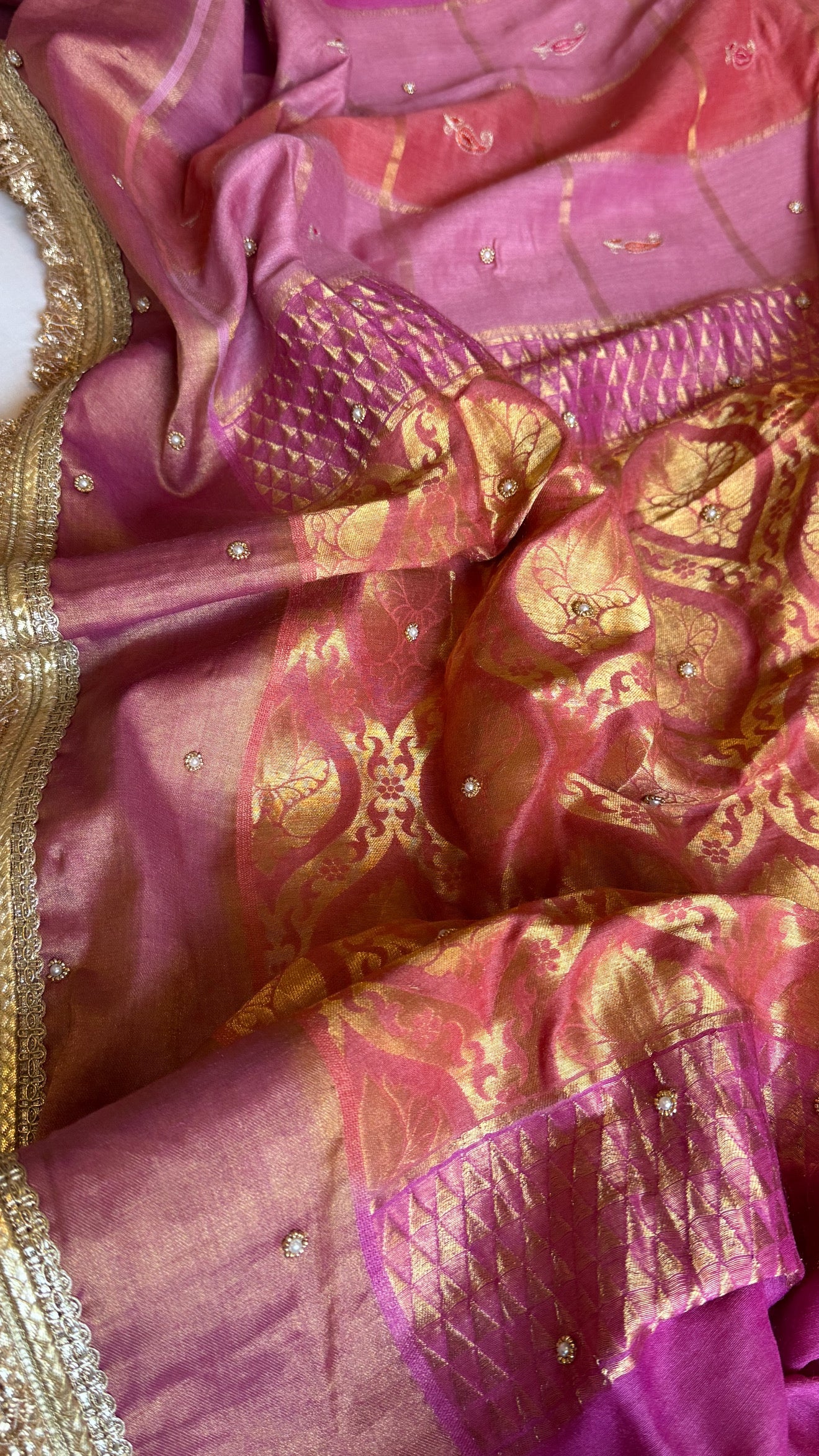 Moonga silk rangkaat kadhwa hand embroidered saree