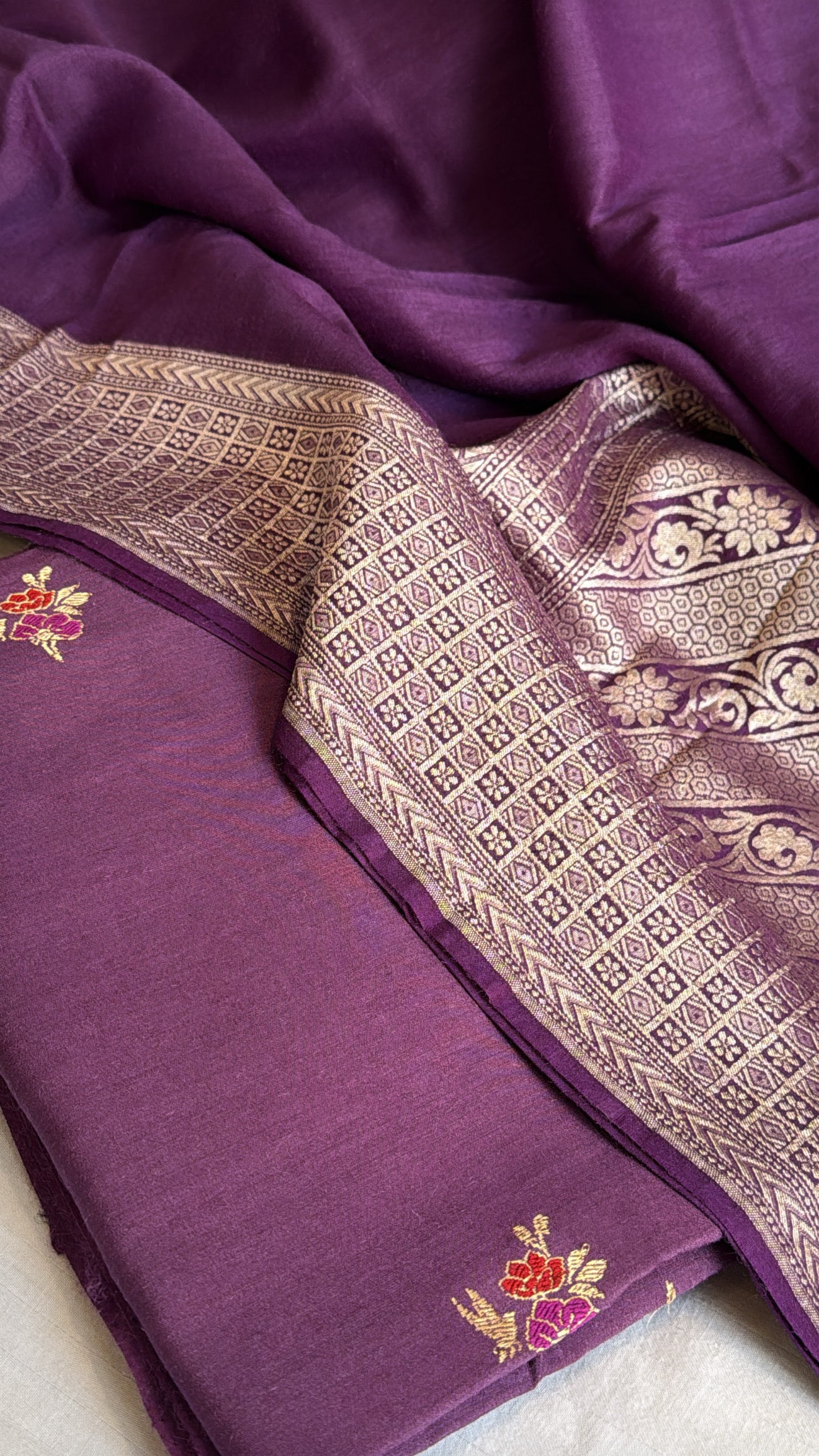 Dusty purple banarasi moonga silk kadhwa suit set