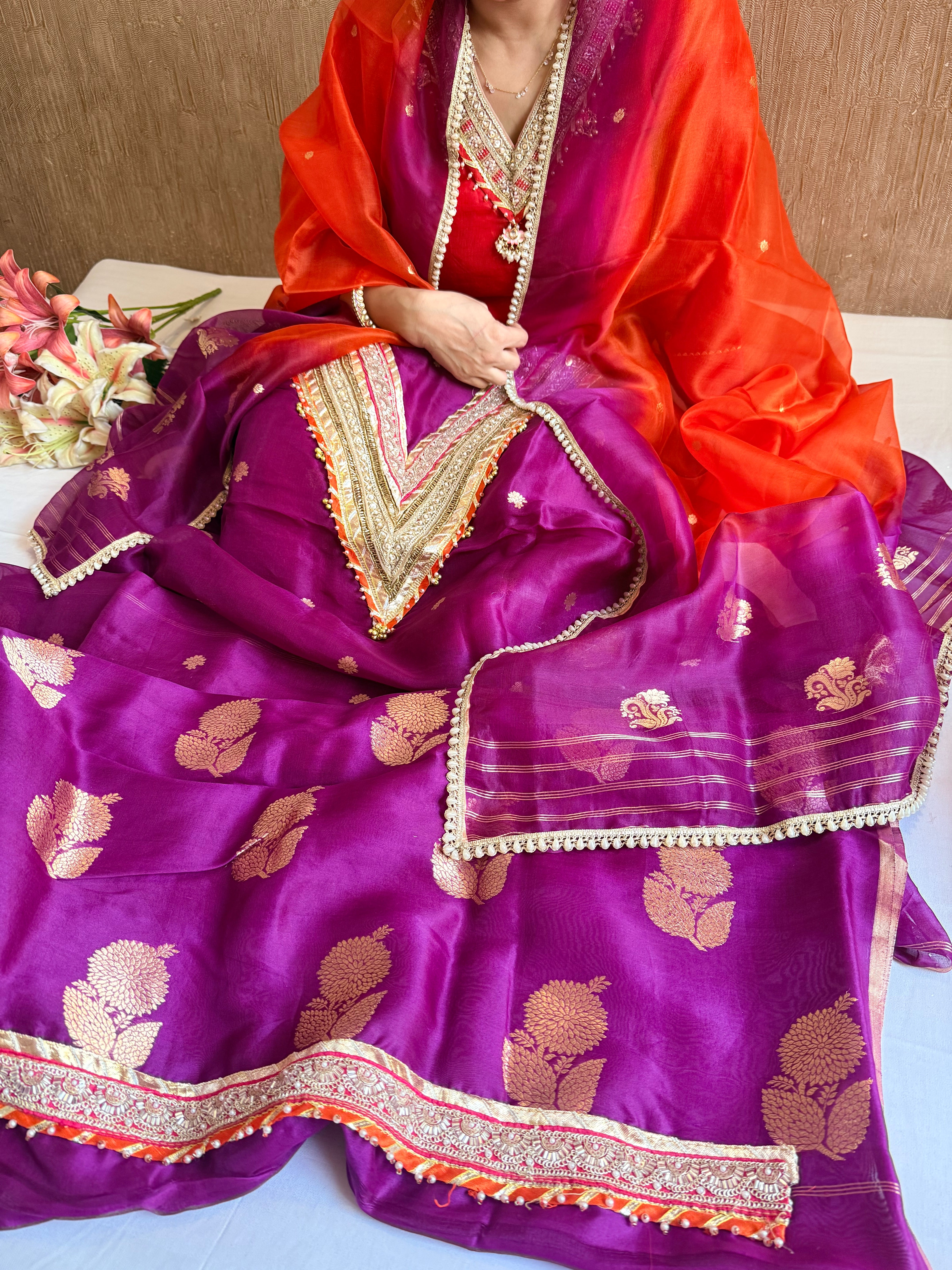 Punjabi kudi edit - Banarasi kora silk ghungroo and gotapatti suit sets