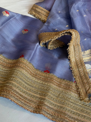 Dusty blue kora silk kadhwa gotapatti work suit set