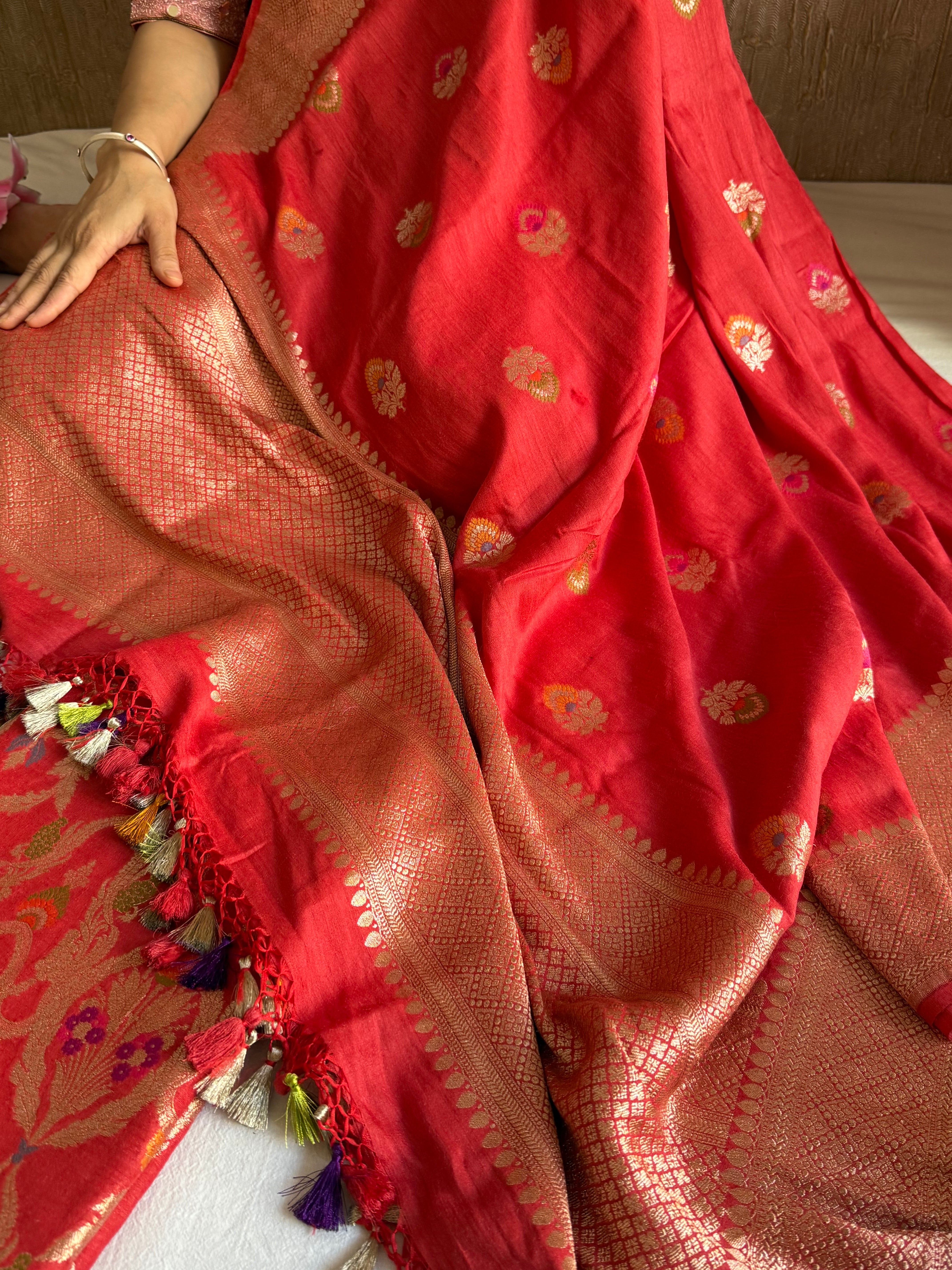 Moonga silk rustic kadhwa jungla brocade meenakari suit set