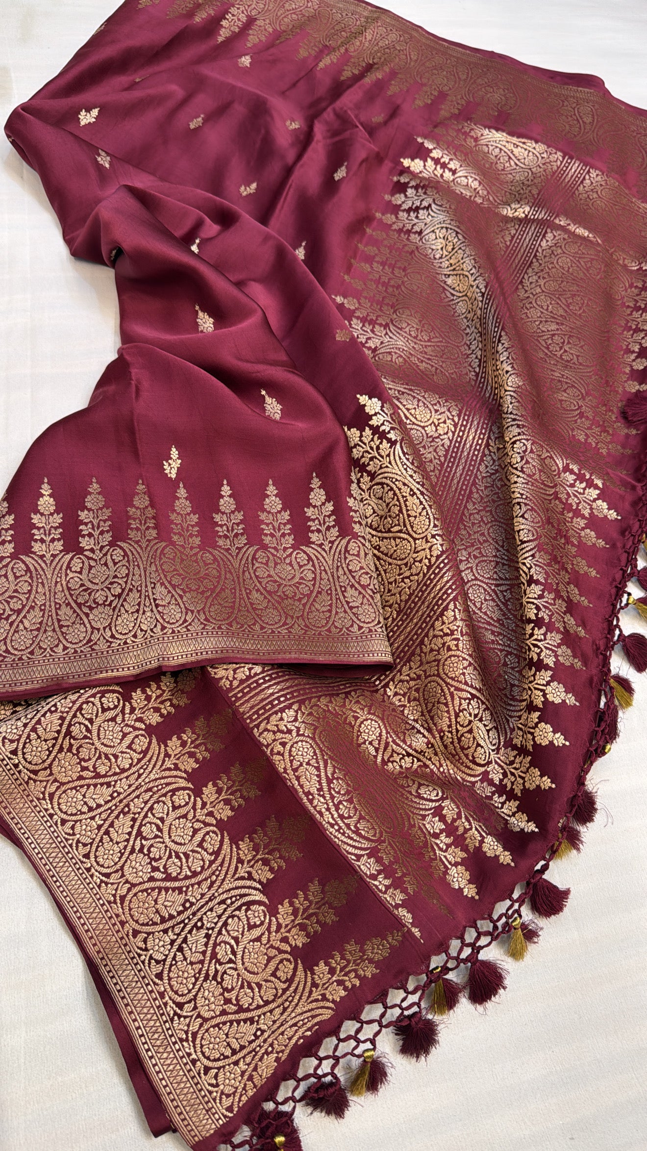 Mashru satin silk garnet shade banarasi saree