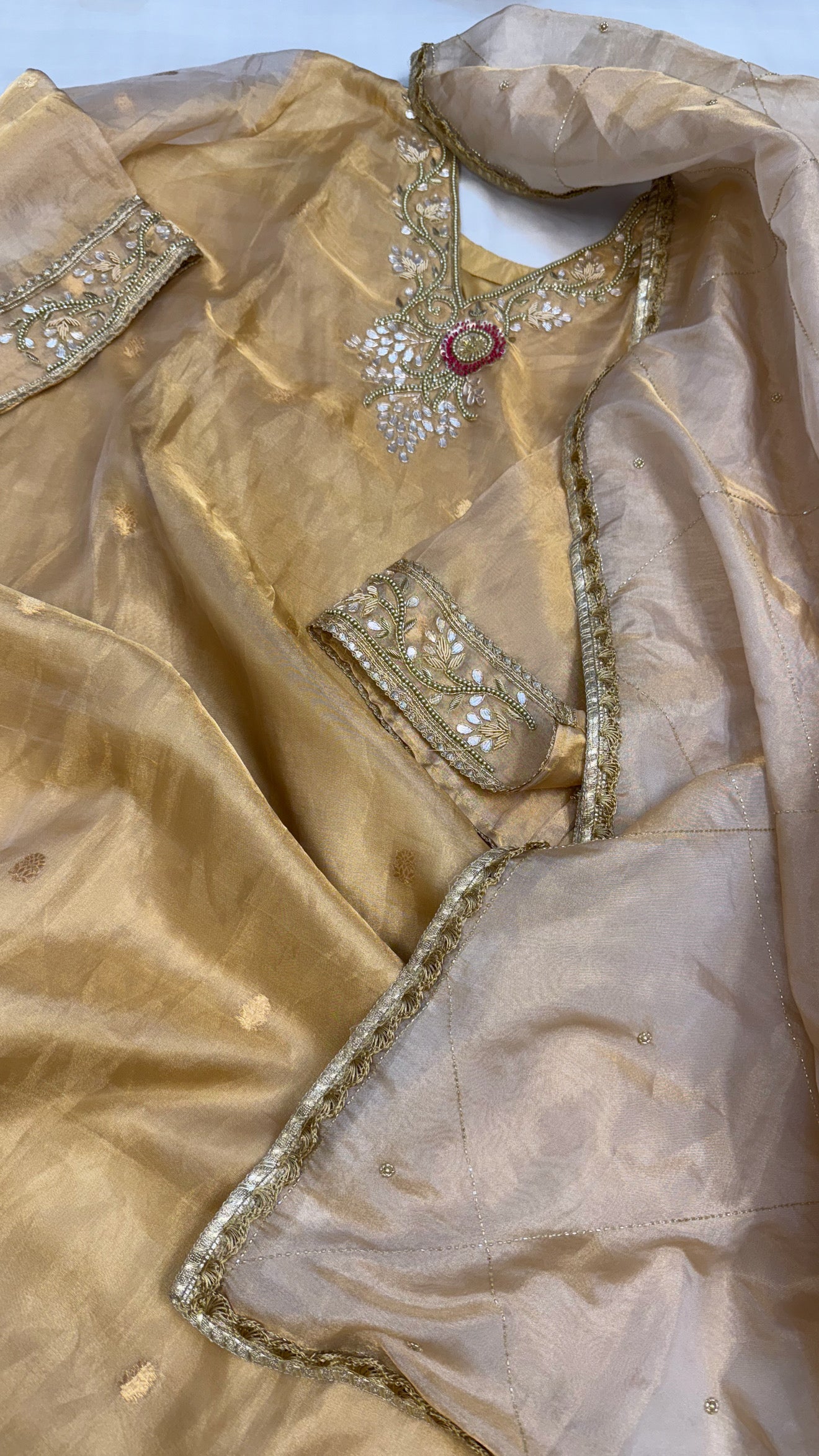 Dulhan ka joda - Golden tissue silk heavy hand embroidered suit set